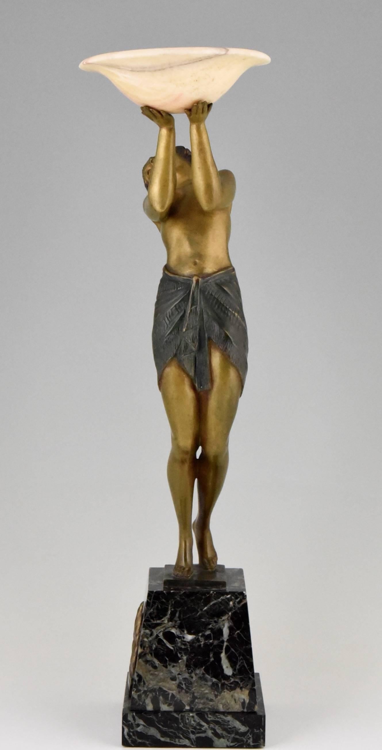 French Art Deco Bronze sculpture of a nude Holding a Tray by Pierre Laurel 1930 France