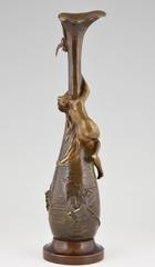 French bronze sculptural Art Nouveau vase with nude by Antoine Bofill 1900