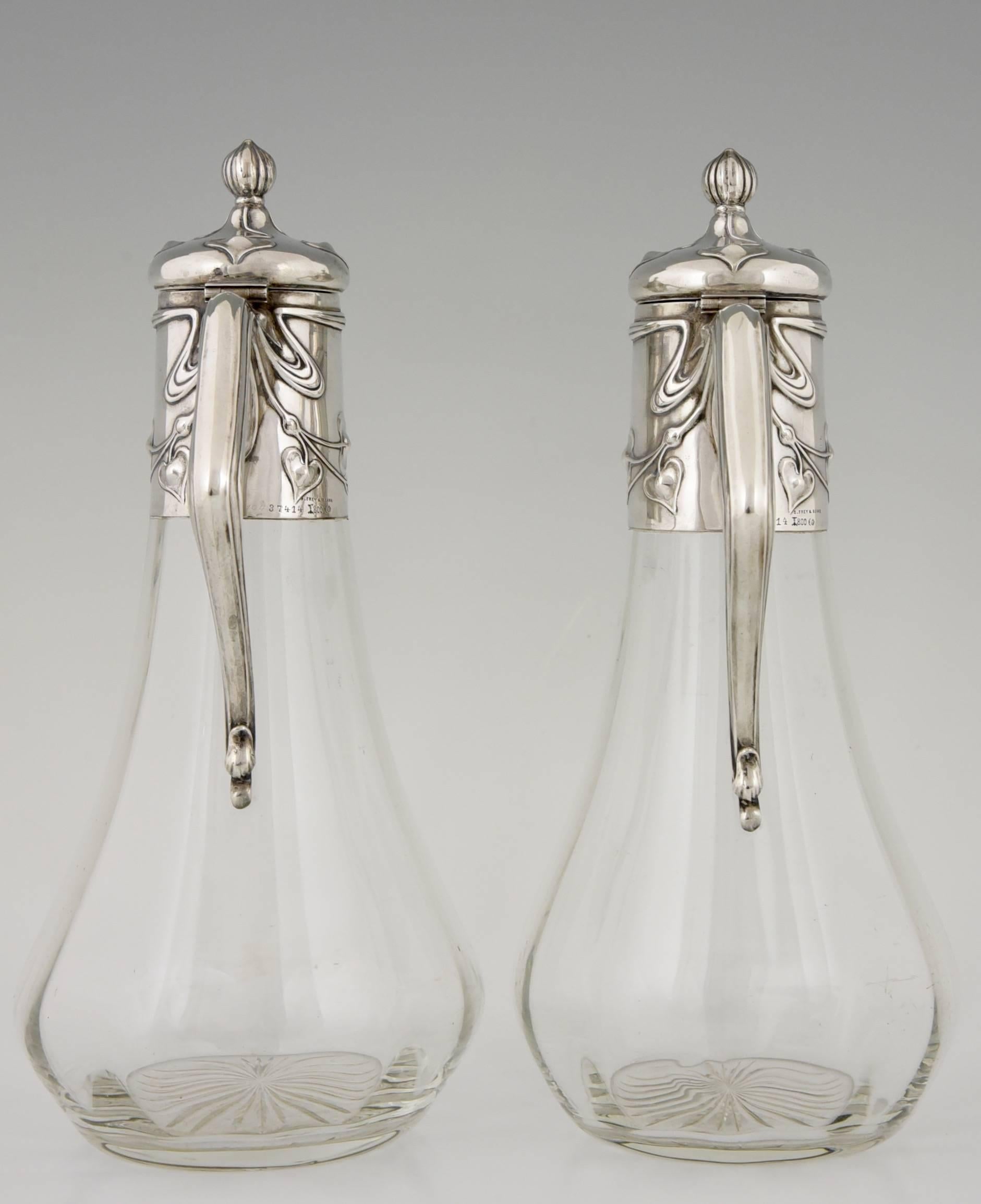 Pair of Art Nouveau German Silver Decanters by Koch & Bergfeld 3