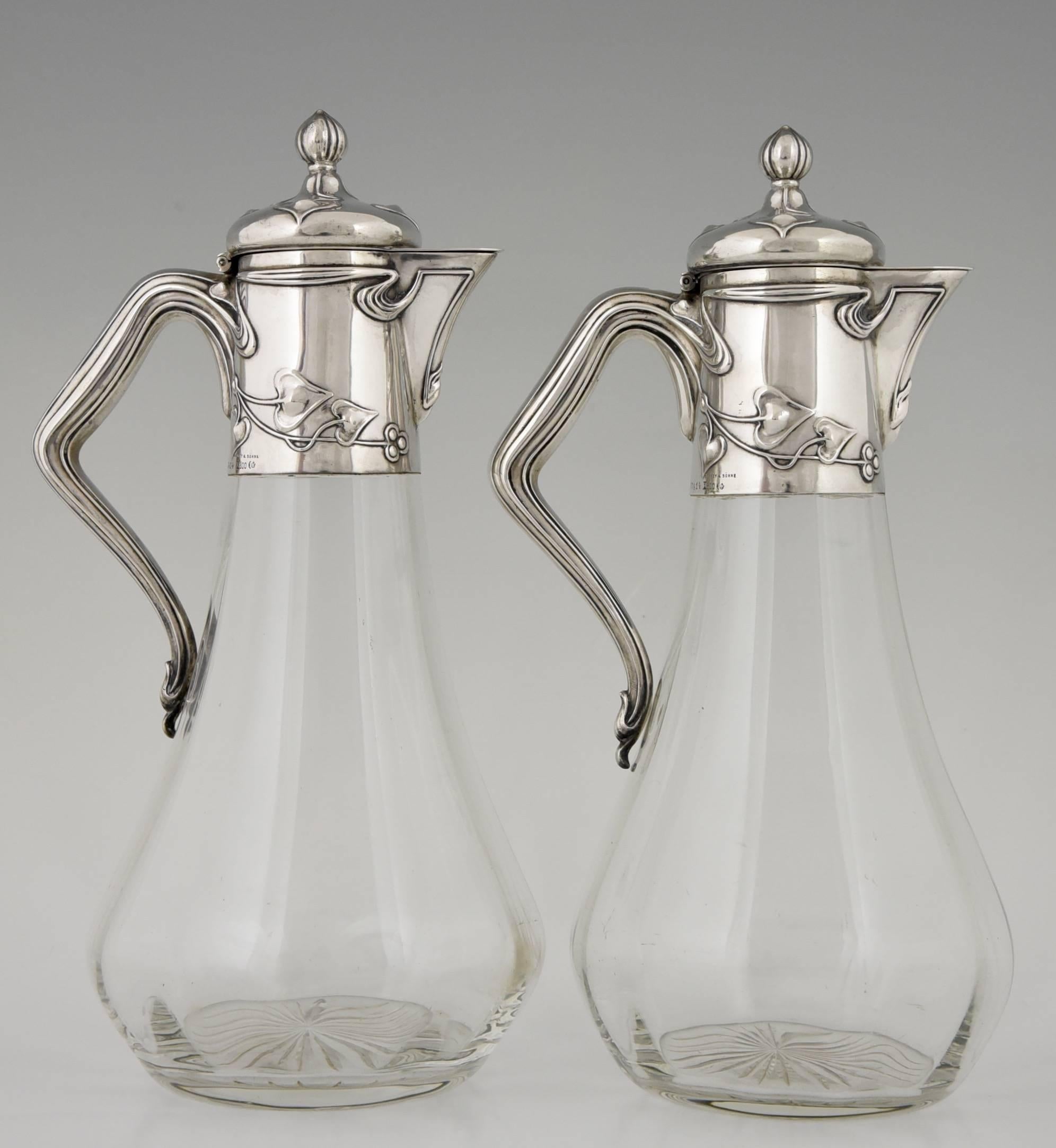 20th Century Pair of Art Nouveau German Silver Decanters by Koch & Bergfeld