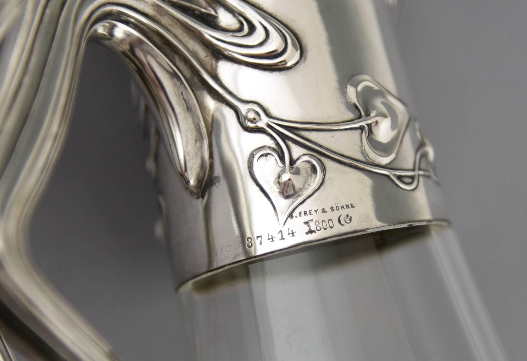 Pair of Art Nouveau German Silver Decanters by Koch & Bergfeld 4