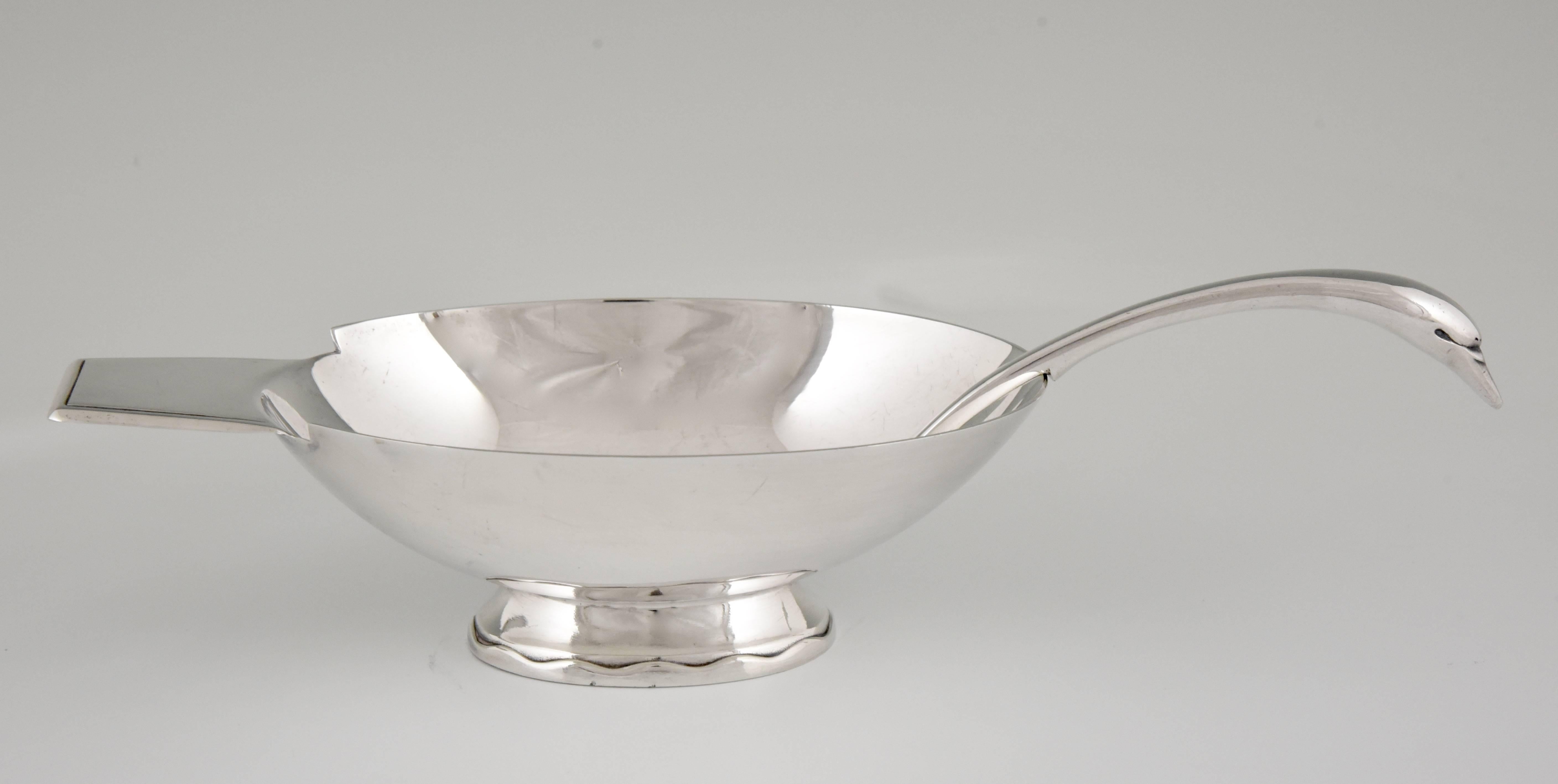 Art Deco Silvered Swan Sauce Boat Fjerdingstad for Gallia In Good Condition In Antwerp, BE