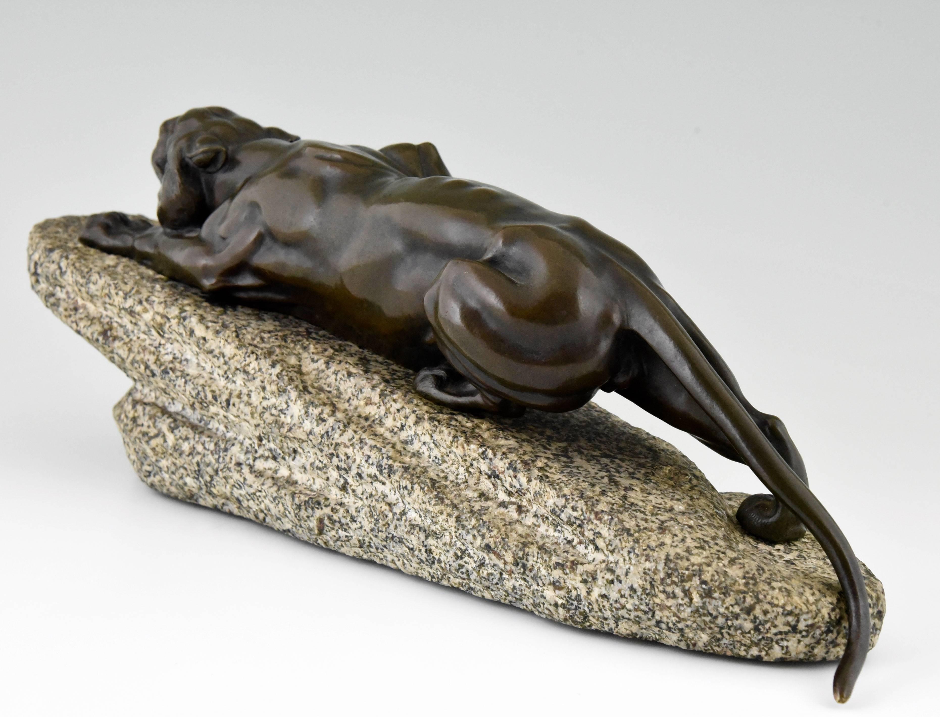 French Bronze sculpture Panther on a Rock by Leon Bureau, 1900 2