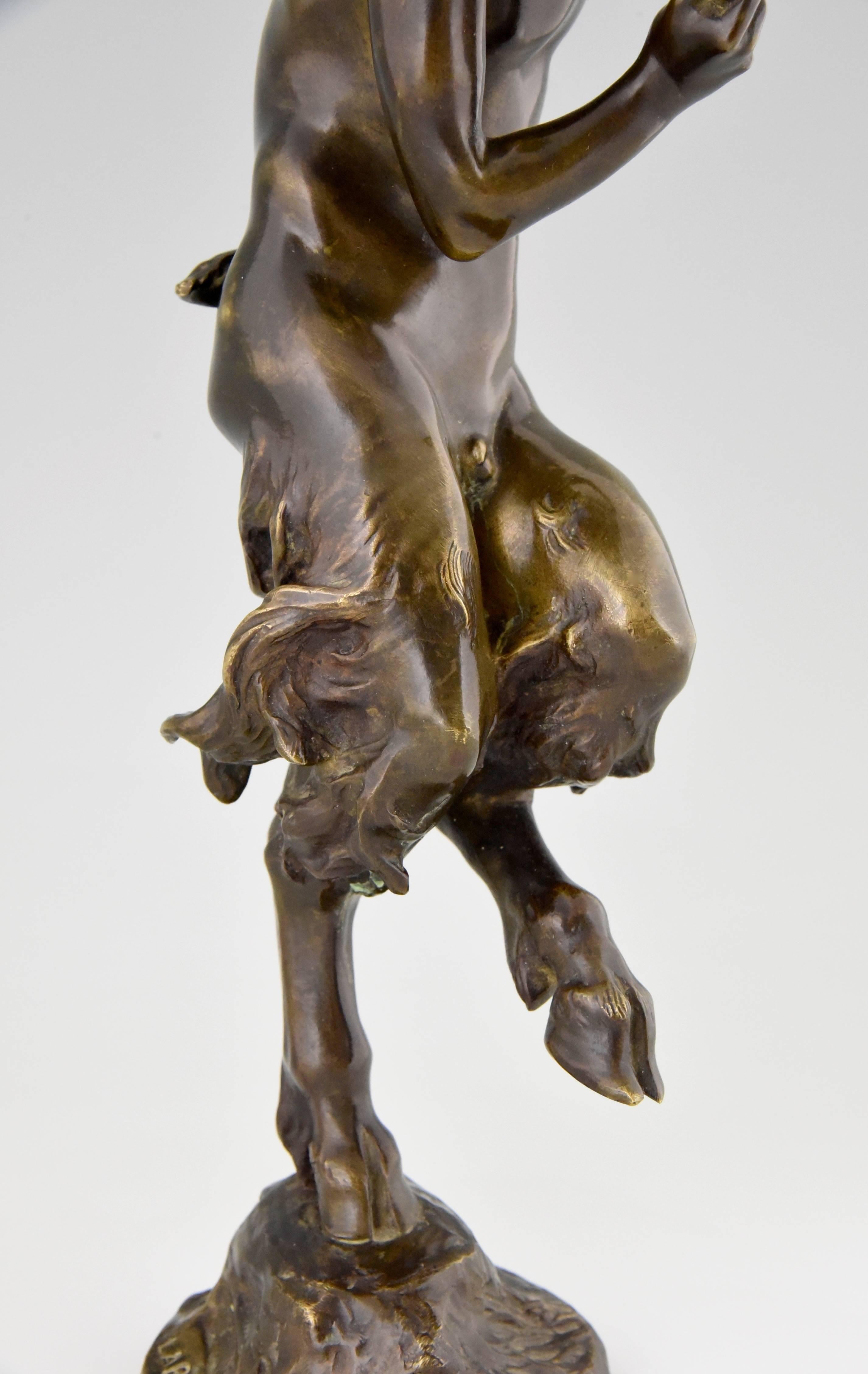 Patinated Antique Bronze Sculpture of a Dancing Satyr by Jules Jacques Labatut 1880