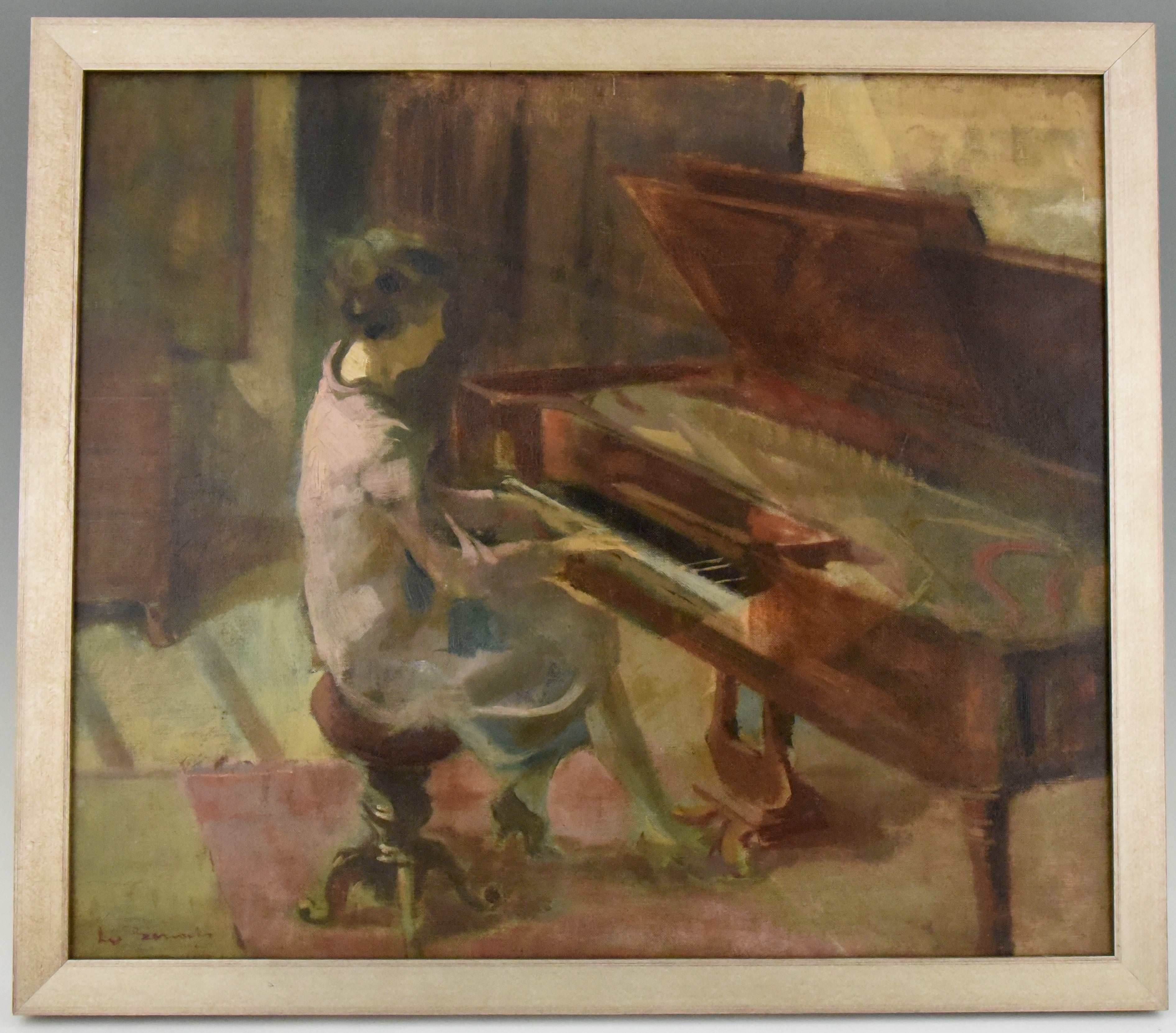 Art Deco Oil Painting Woman At The Piano Leo Bervoets Belgium 1920