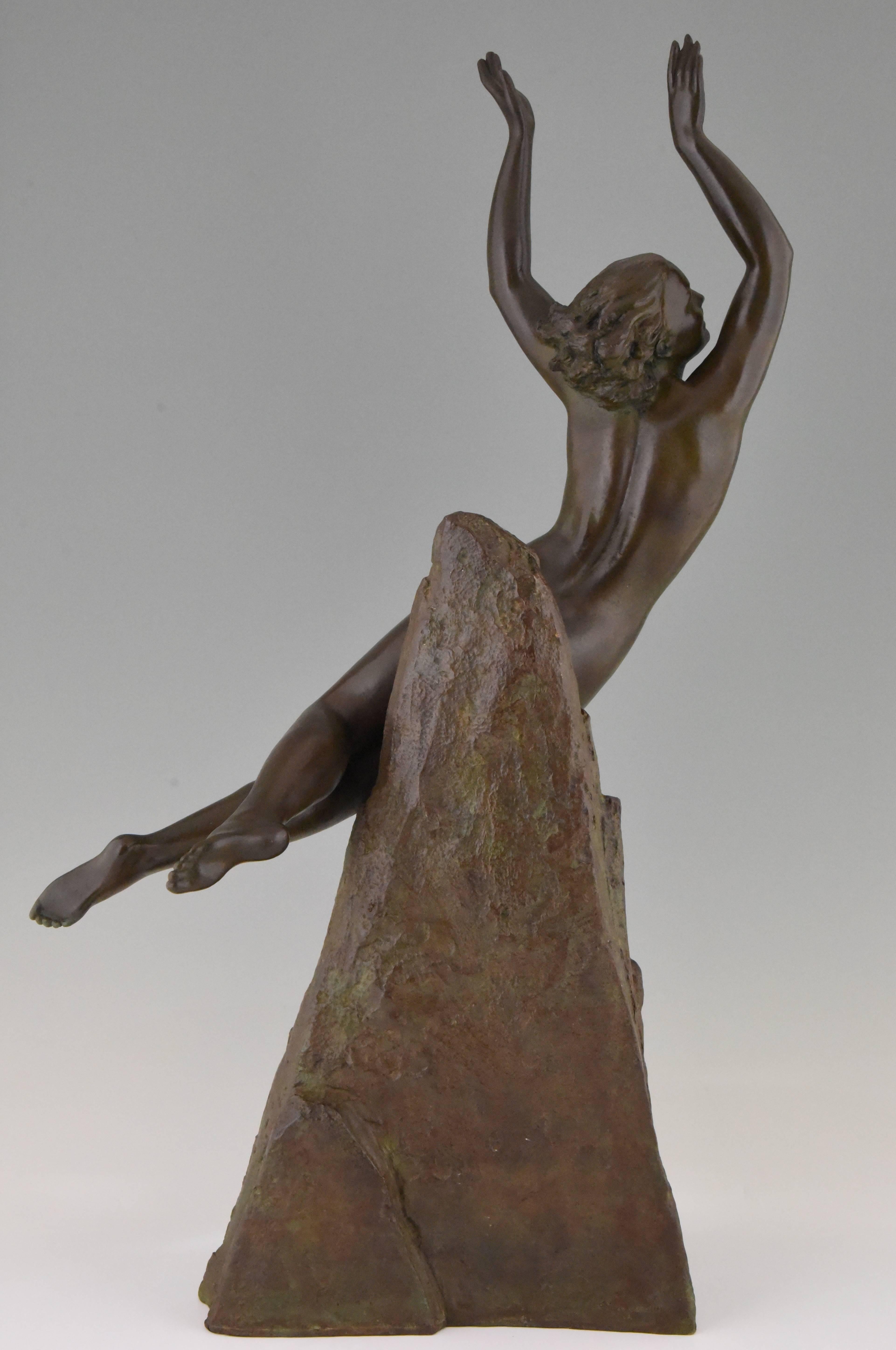 Patinated Art Deco Bronze Sculpture of a Nude by Pierre Le Faguays, 1940 France