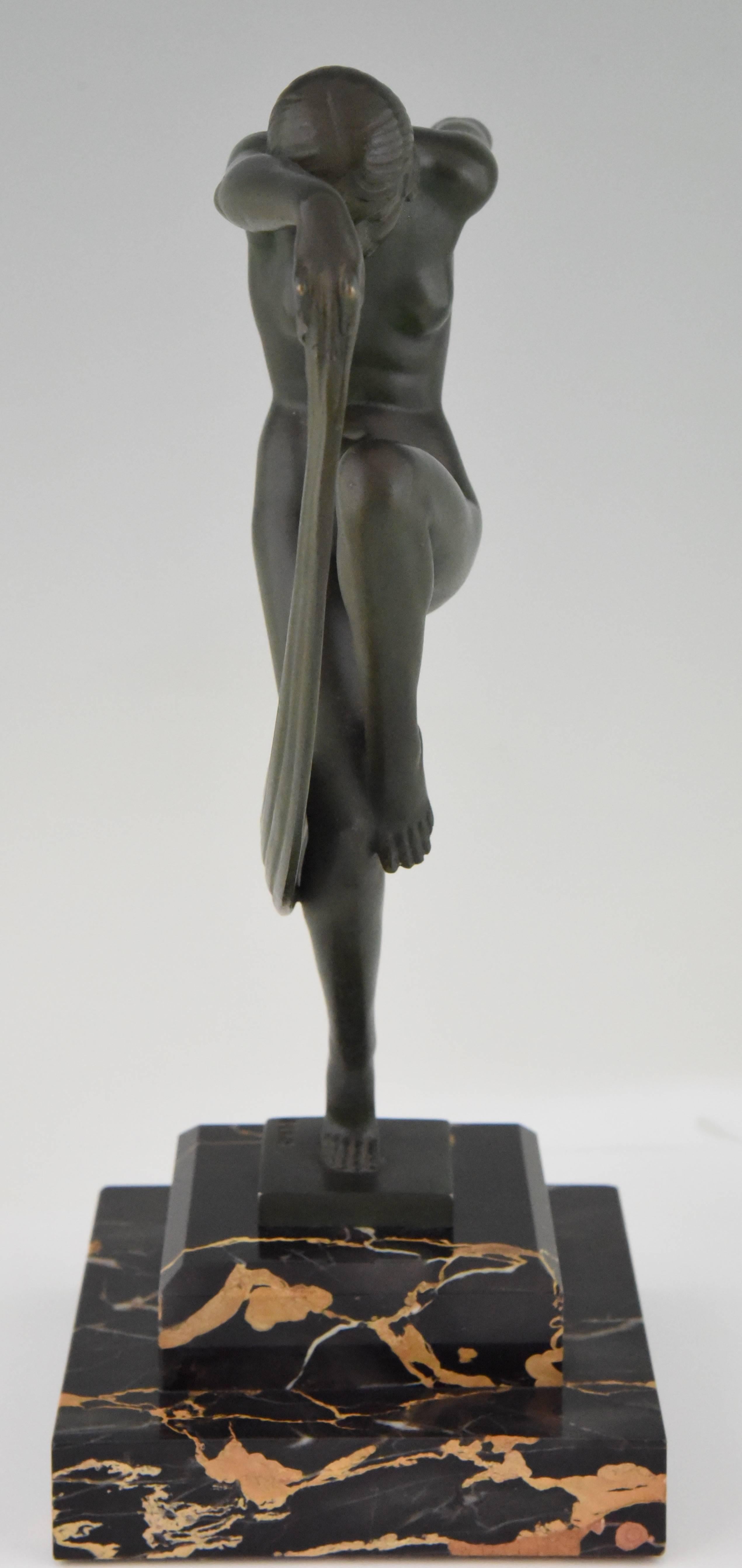Patinated French Art Deco Sculpture of a Nude Scarf Dancer Denis, 1930