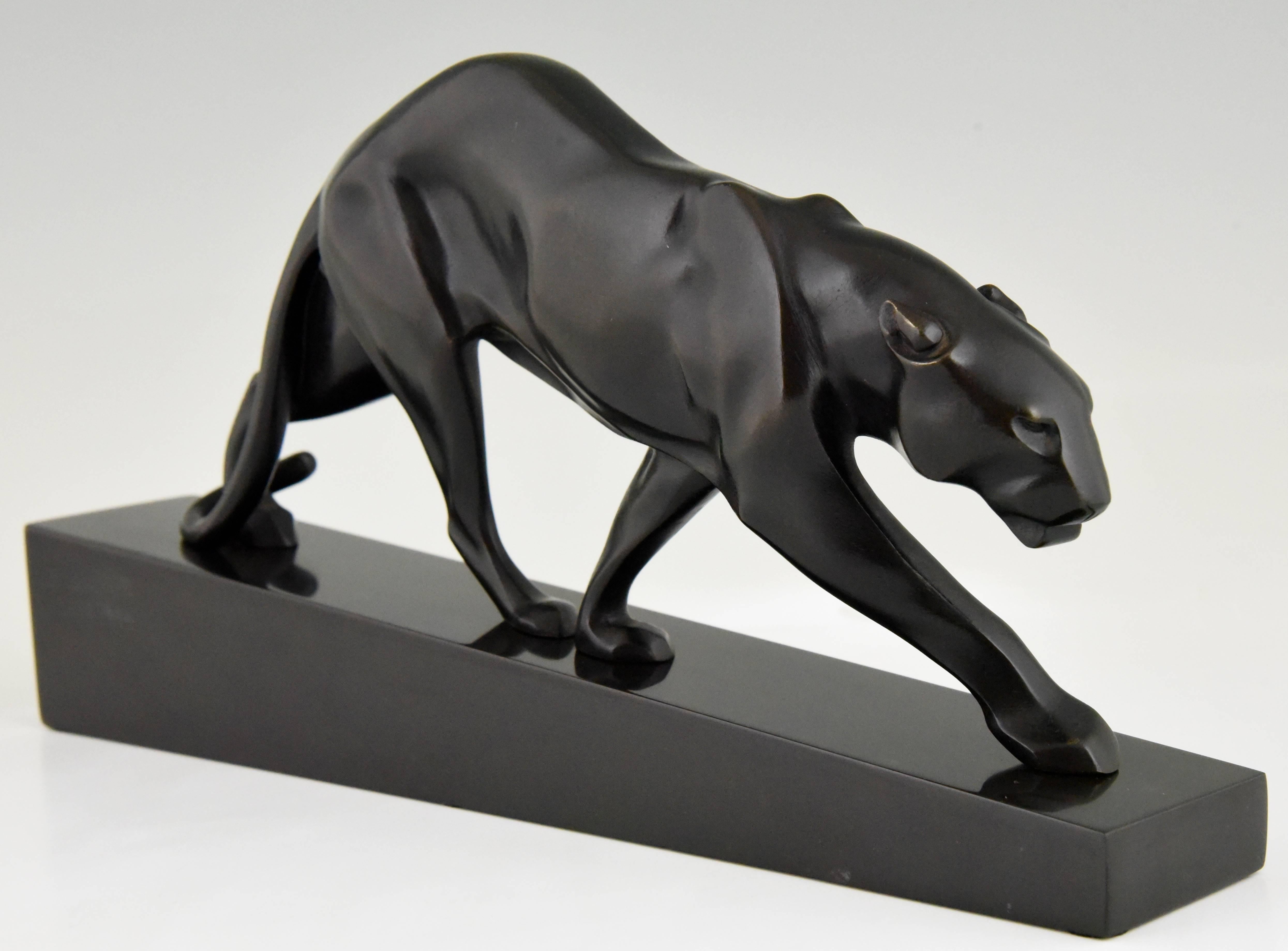 French Art Deco Bronze Sculpture of a Walking Panther by Maurice Prost France