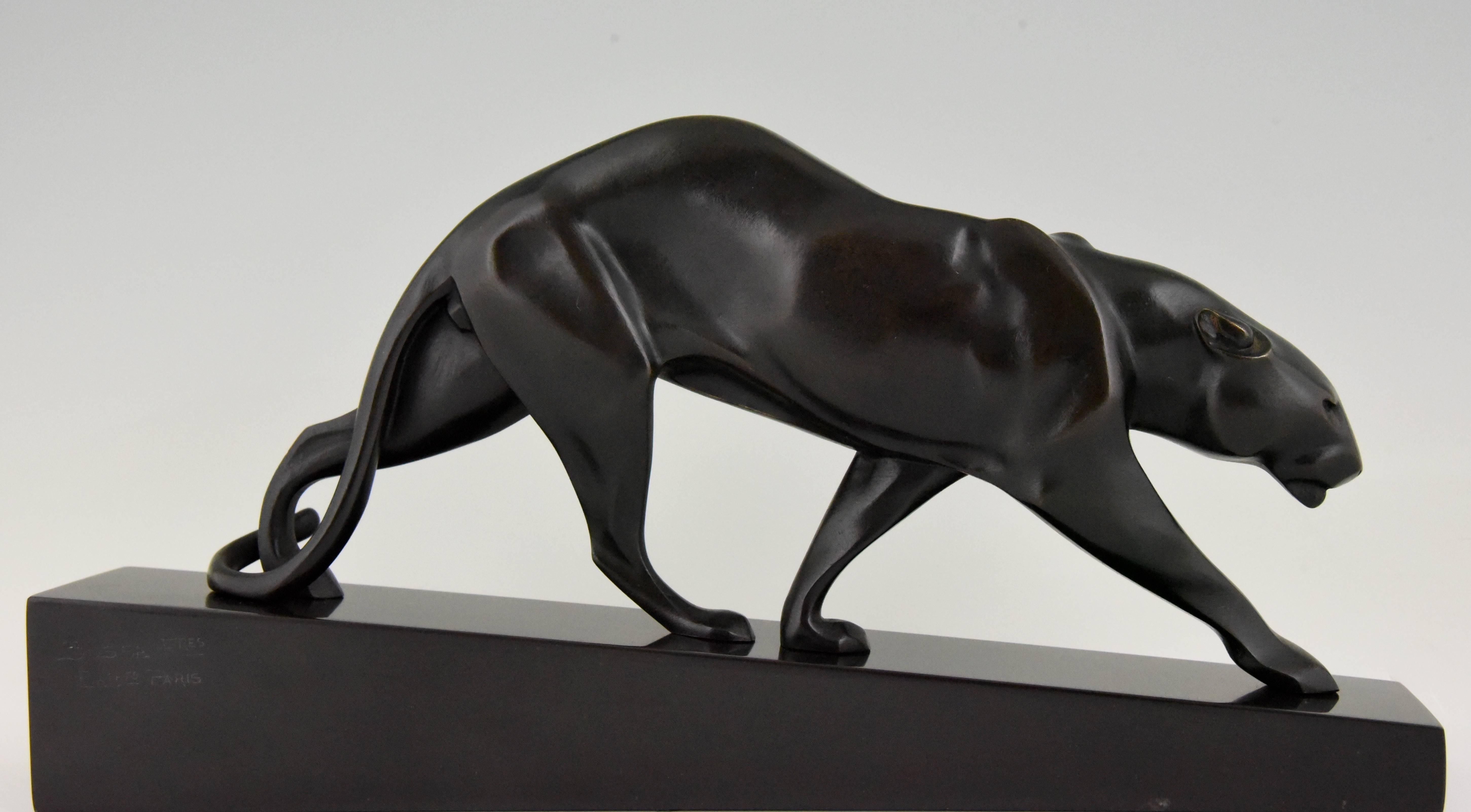Patinated Art Deco Bronze Sculpture of a Walking Panther by Maurice Prost France