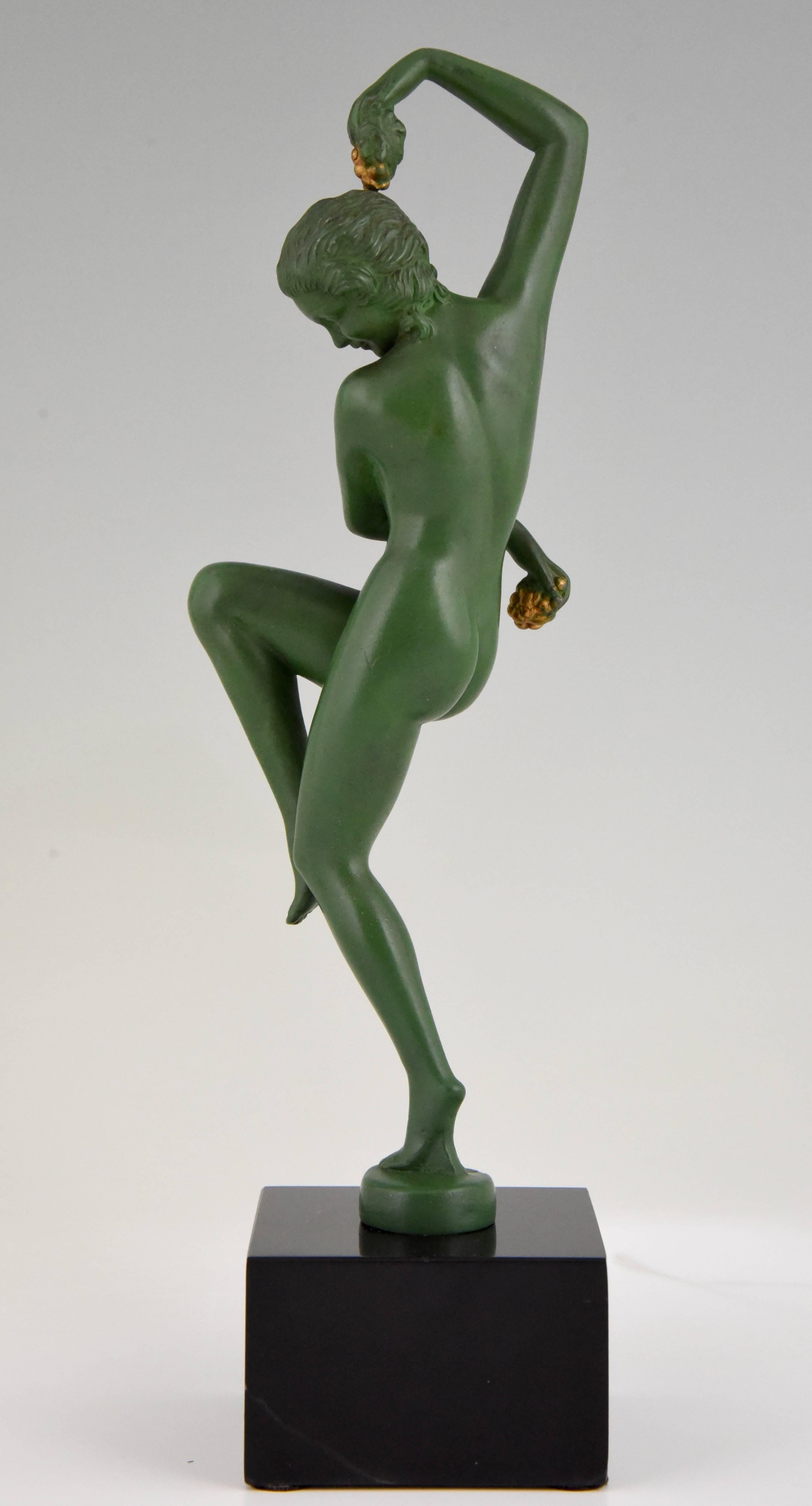 20th Century Art Deco Sculpture Nude Dancer with Grapes by Denis, 1930 France