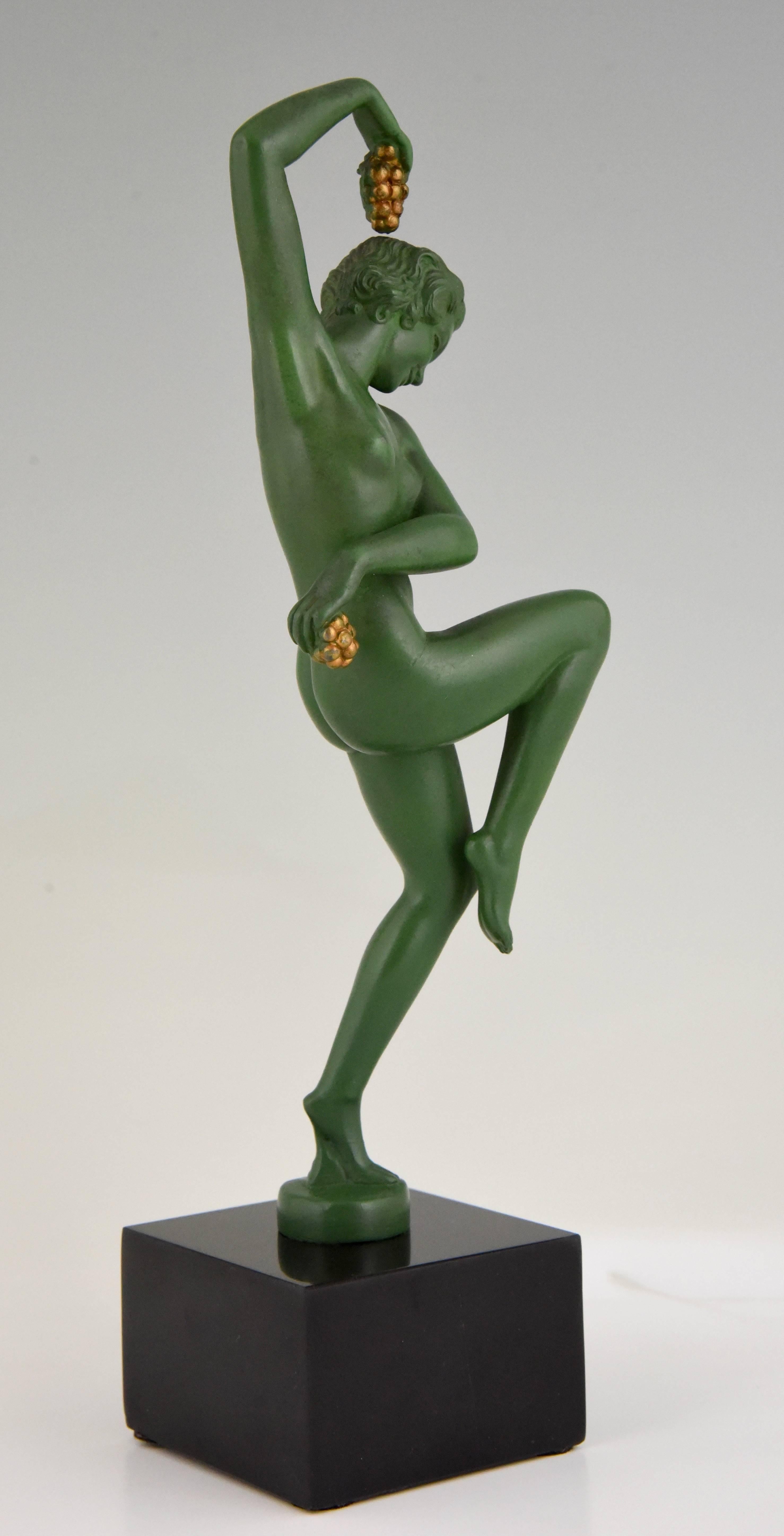 Art Deco Sculpture Nude Dancer with Grapes by Denis, 1930 France 1
