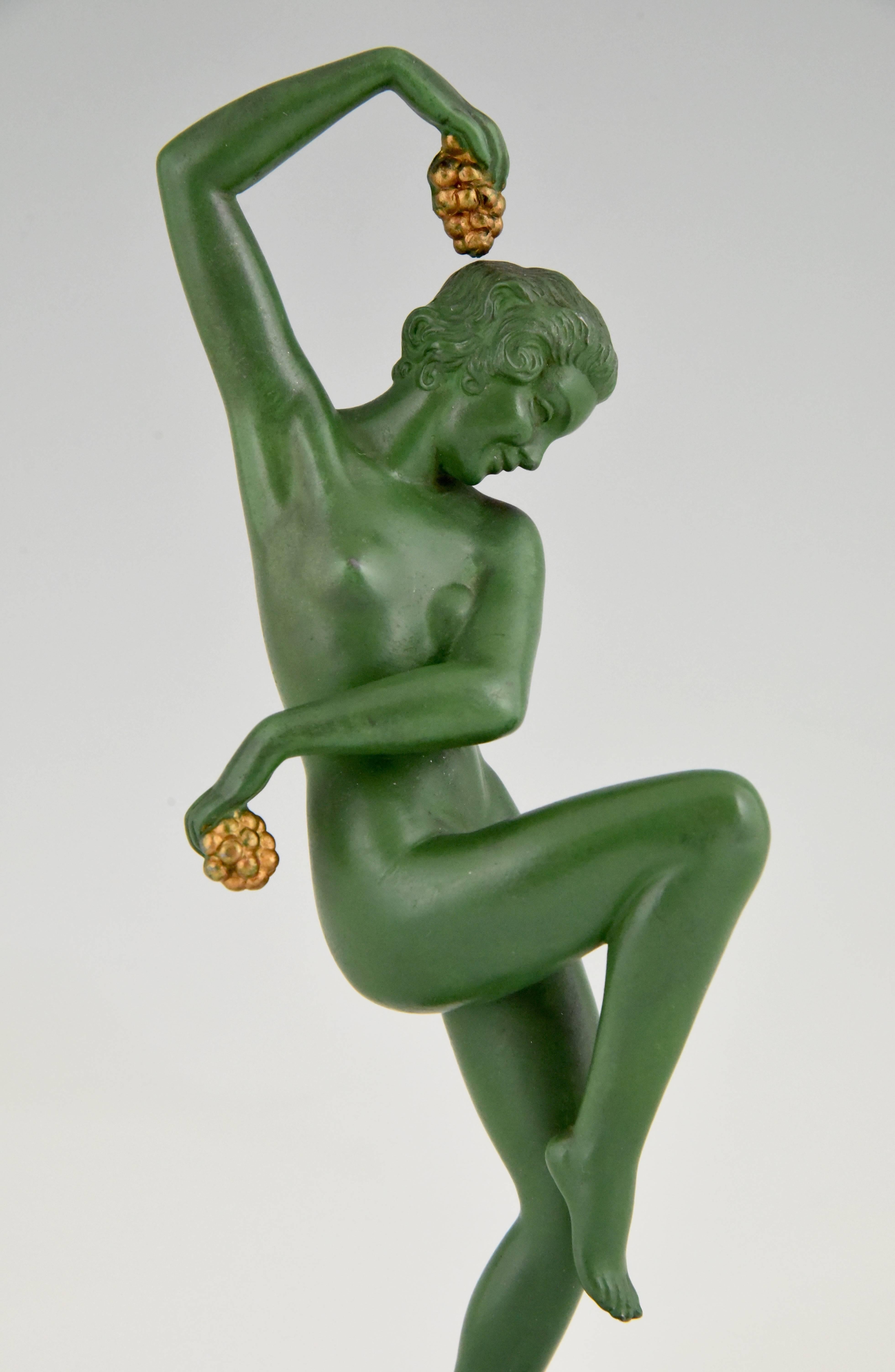 Art Deco Sculpture Nude Dancer with Grapes by Denis, 1930 France 2