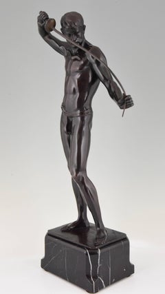 Antique Bronze Sculpture Male Nude Fencer Ludwig Eisenberger, 1900