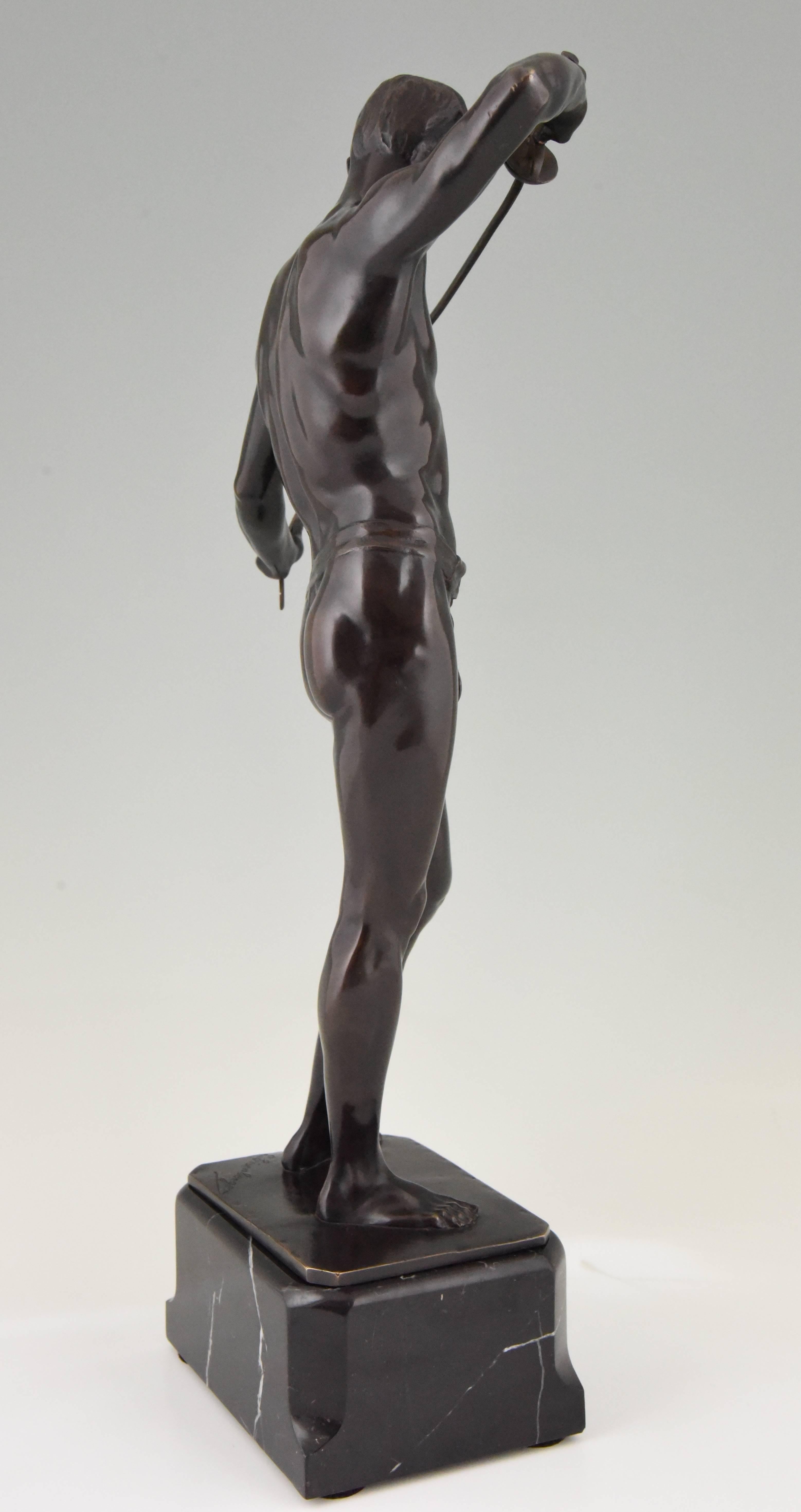 Neoclassical Antique Bronze Sculpture Male Nude Fencer Ludwig Eisenberger, 1900