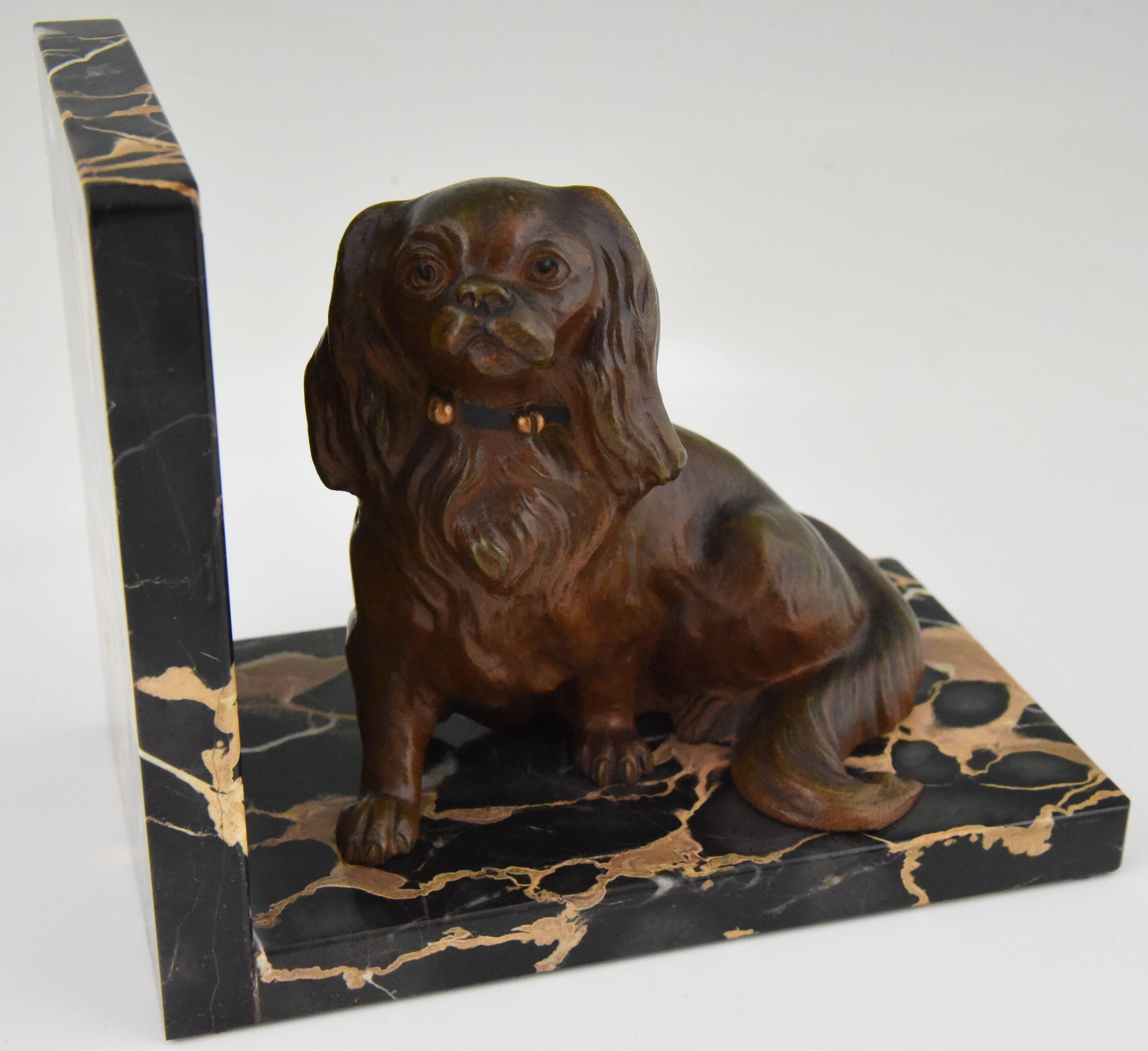 20th Century Art Deco Bronze Bookends King Charles Spaniel Dogs by Louis Albert Carvin, 1930