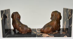 Art Deco Bronze Bookends King Charles Spaniel Dogs by Louis Albert Carvin, 1930