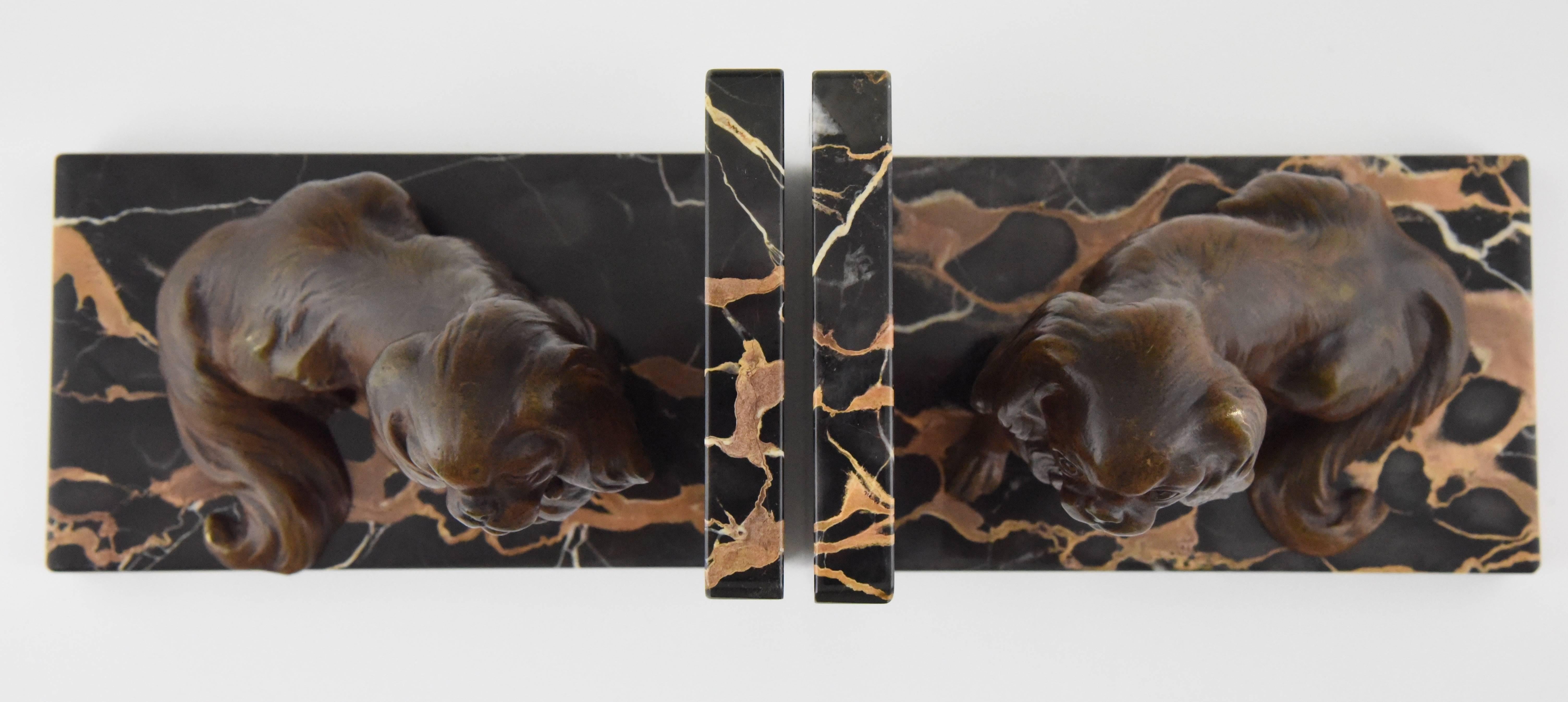 Art Deco Bronze Bookends King Charles Spaniel Dogs by Louis Albert Carvin, 1930 1