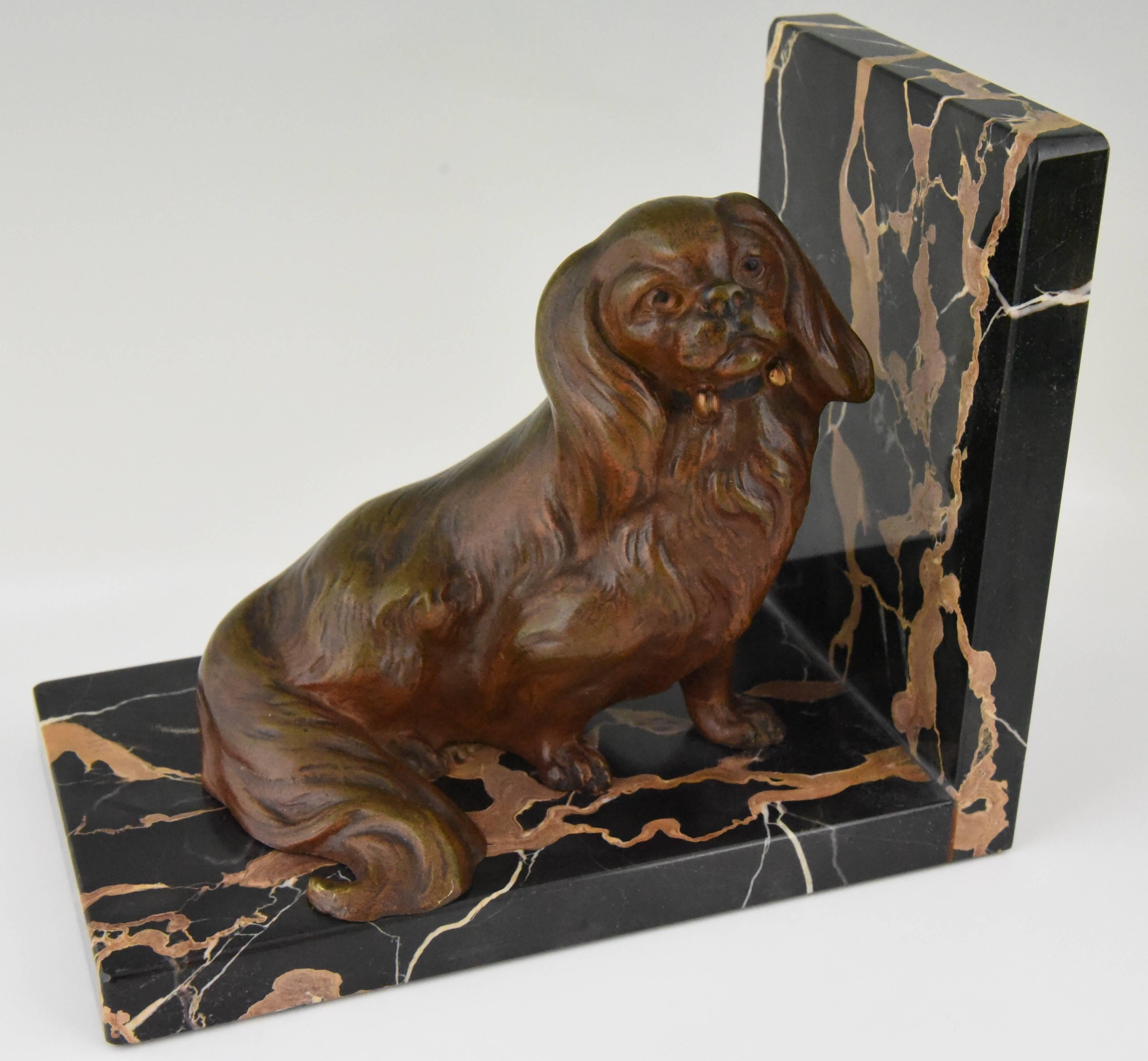 Art Deco Bronze Bookends King Charles Spaniel Dogs by Louis Albert Carvin, 1930 In Good Condition In Antwerp, BE