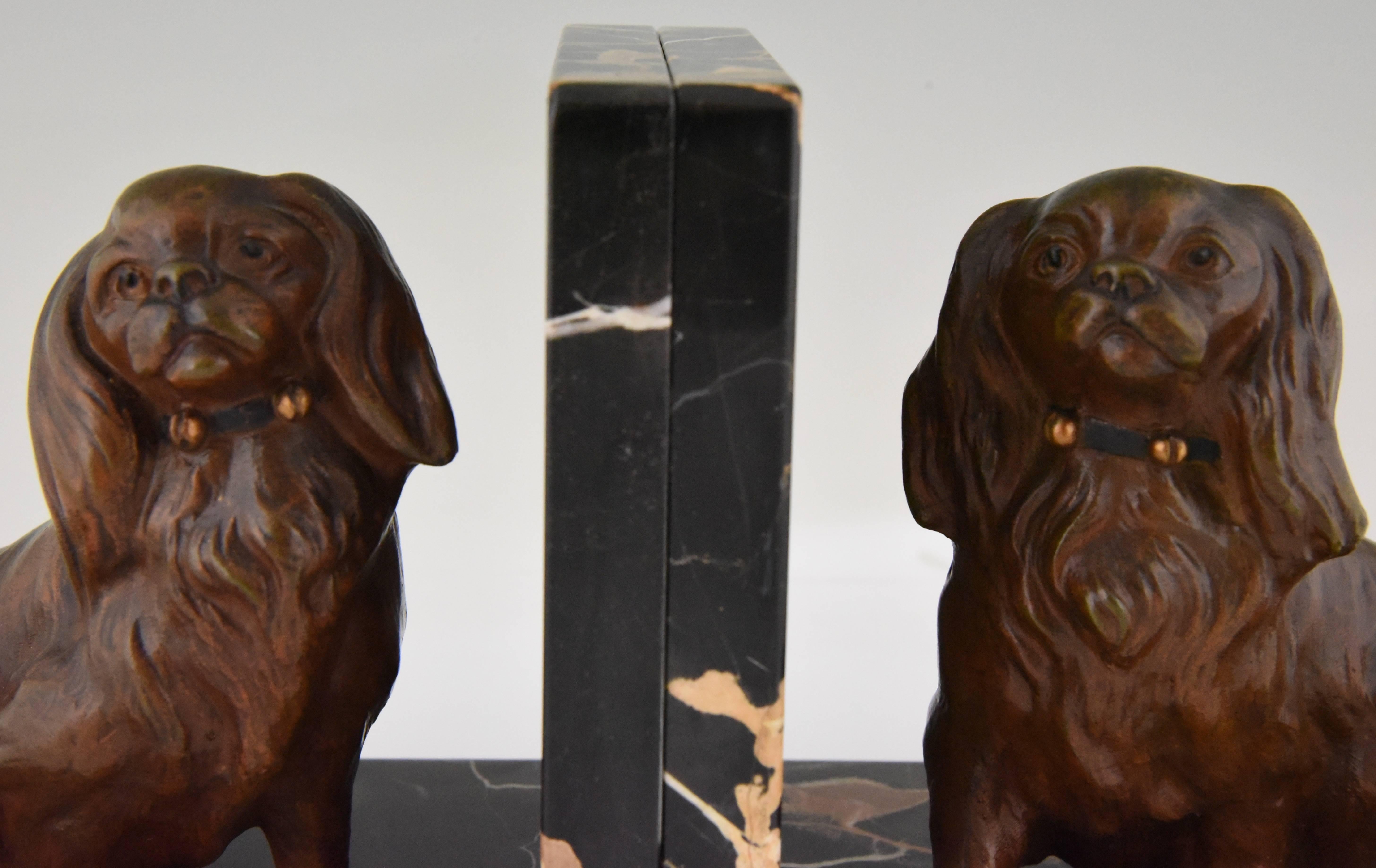 Art Deco Bronze Bookends King Charles Spaniel Dogs by Louis Albert Carvin, 1930 2