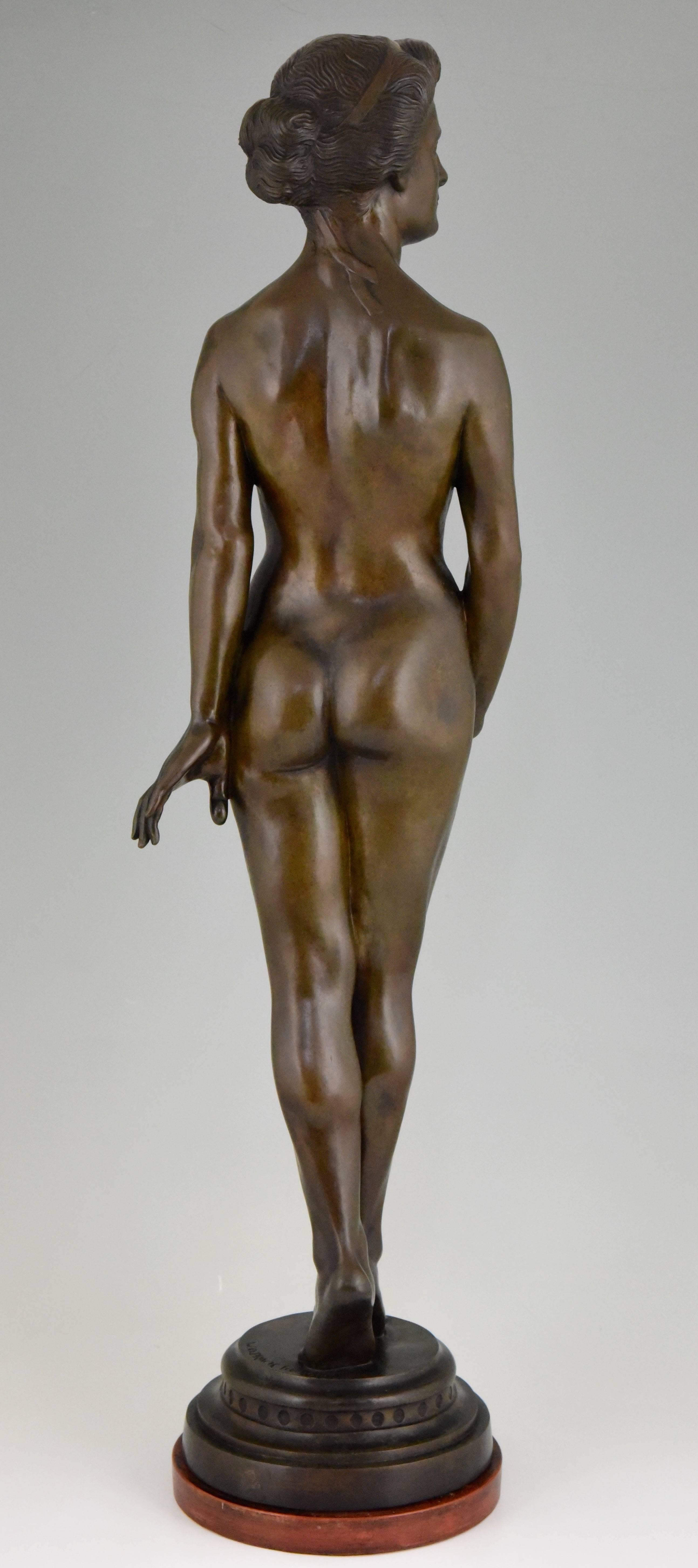 Patinated Art Deco Bronze Standing Nude by Wilhelm Oskar Prack, 1930 For Sale