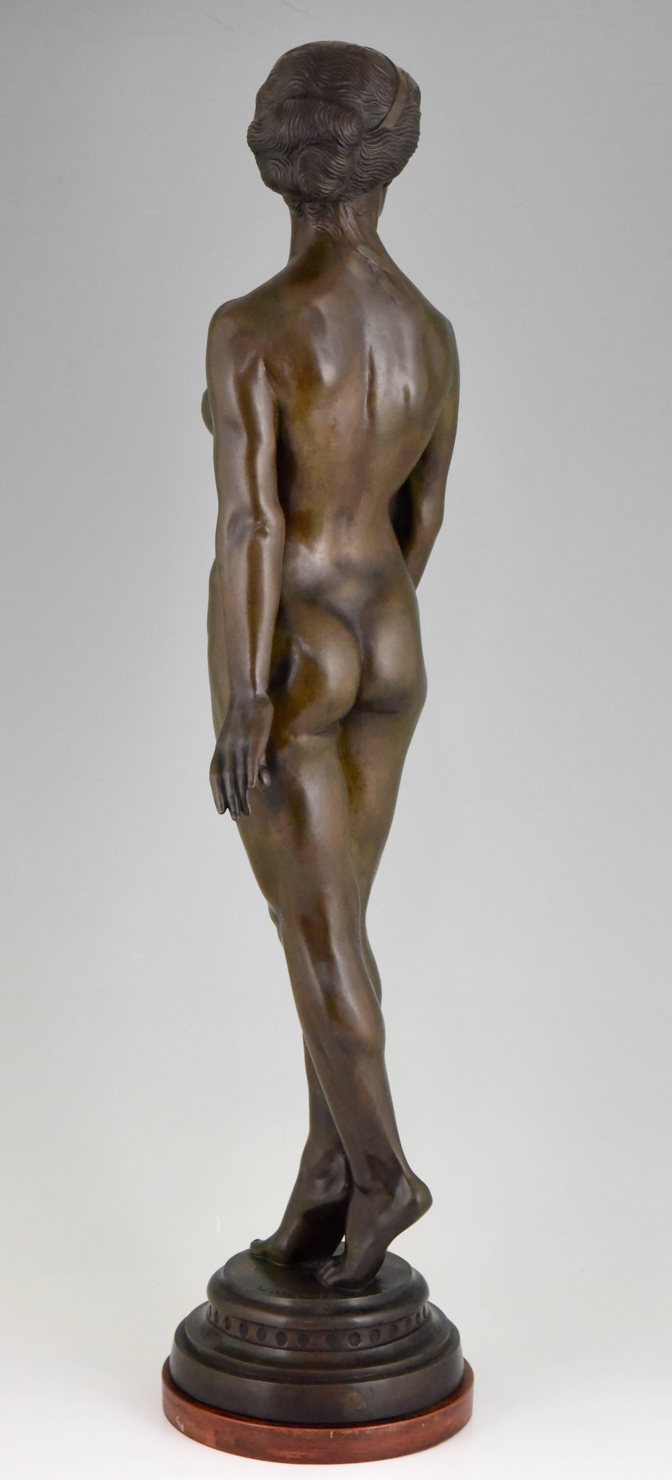 German Art Deco Bronze Standing Nude by Wilhelm Oskar Prack, 1930 For Sale