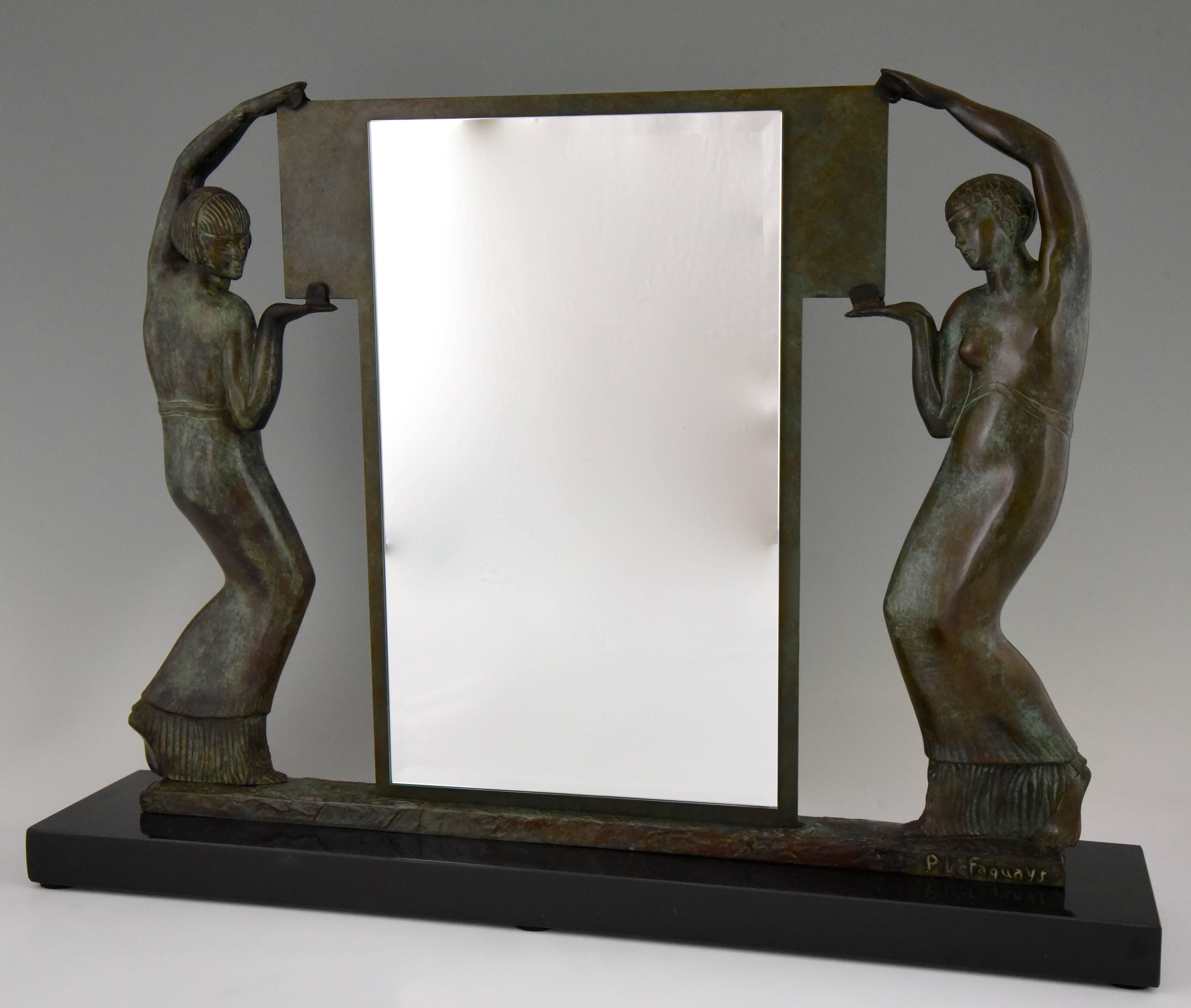 Art Deco Bronze Figural Mirror Sculpture with Two Ladies Pierre Le Faguays, 1930 2