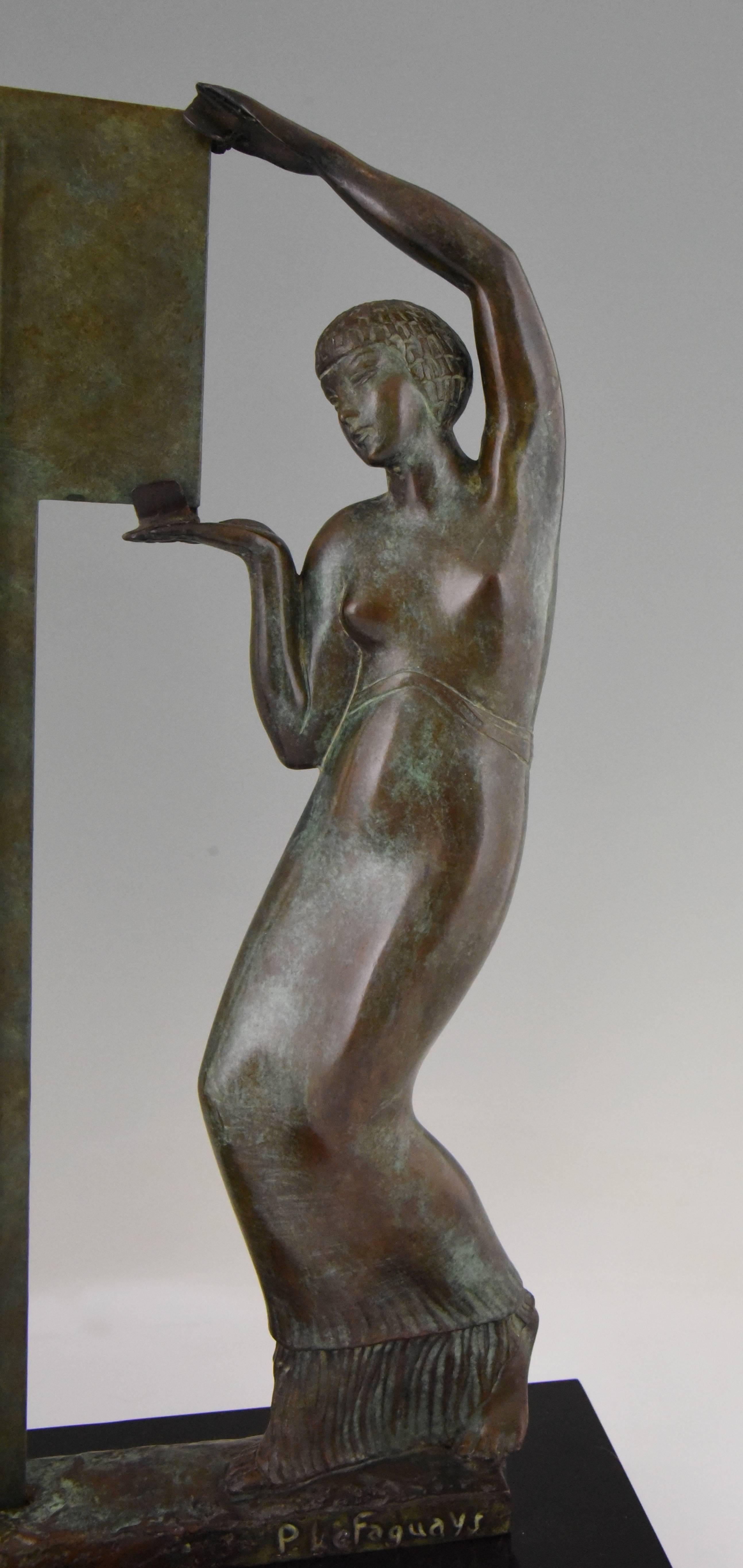 Art Deco Bronze Figural Mirror Sculpture with Two Ladies Pierre Le Faguays, 1930 3