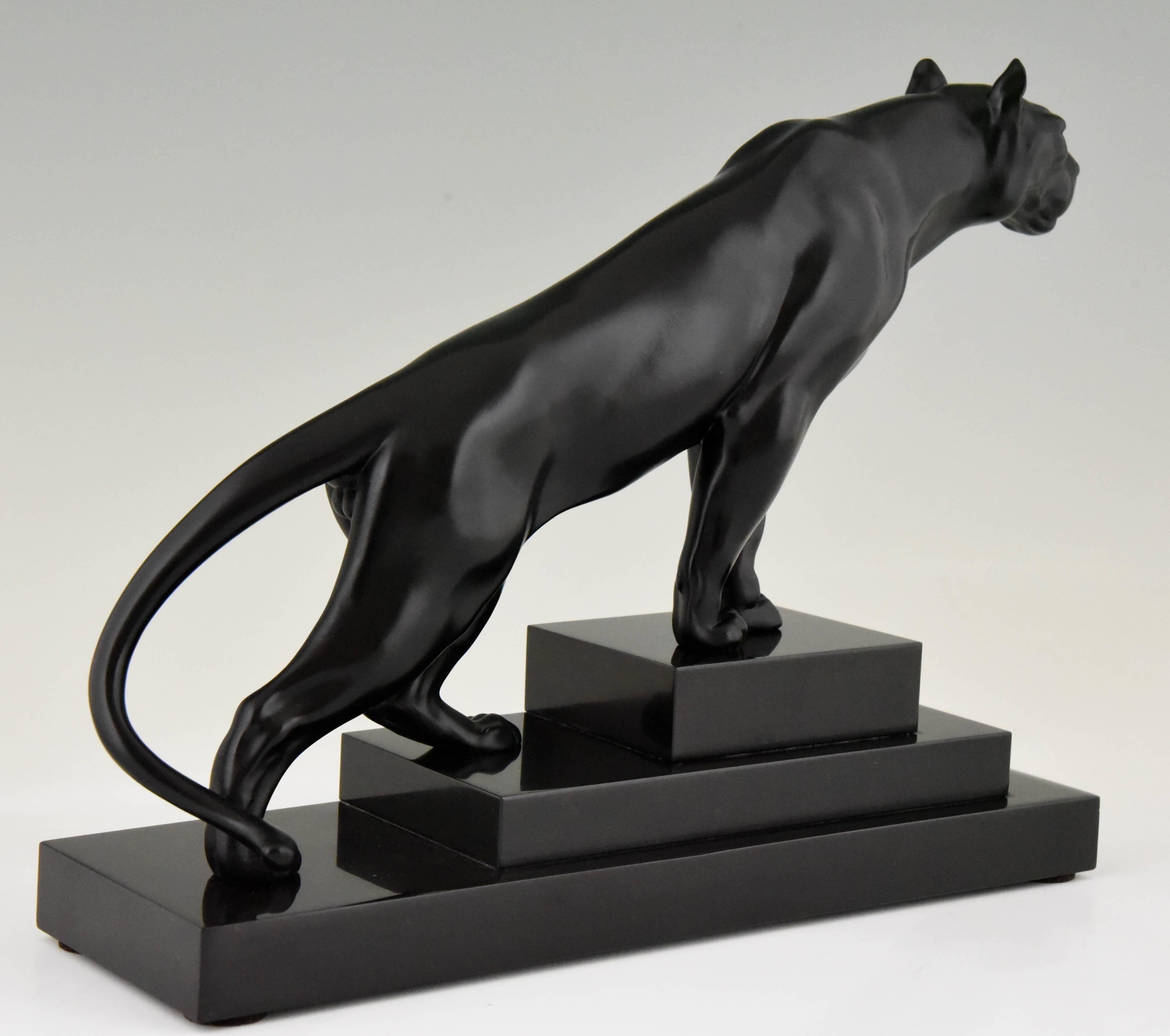 Art Deco Sculpture of a Panther on a Stepped Marble Base Max Le Verrier, 1930 2
