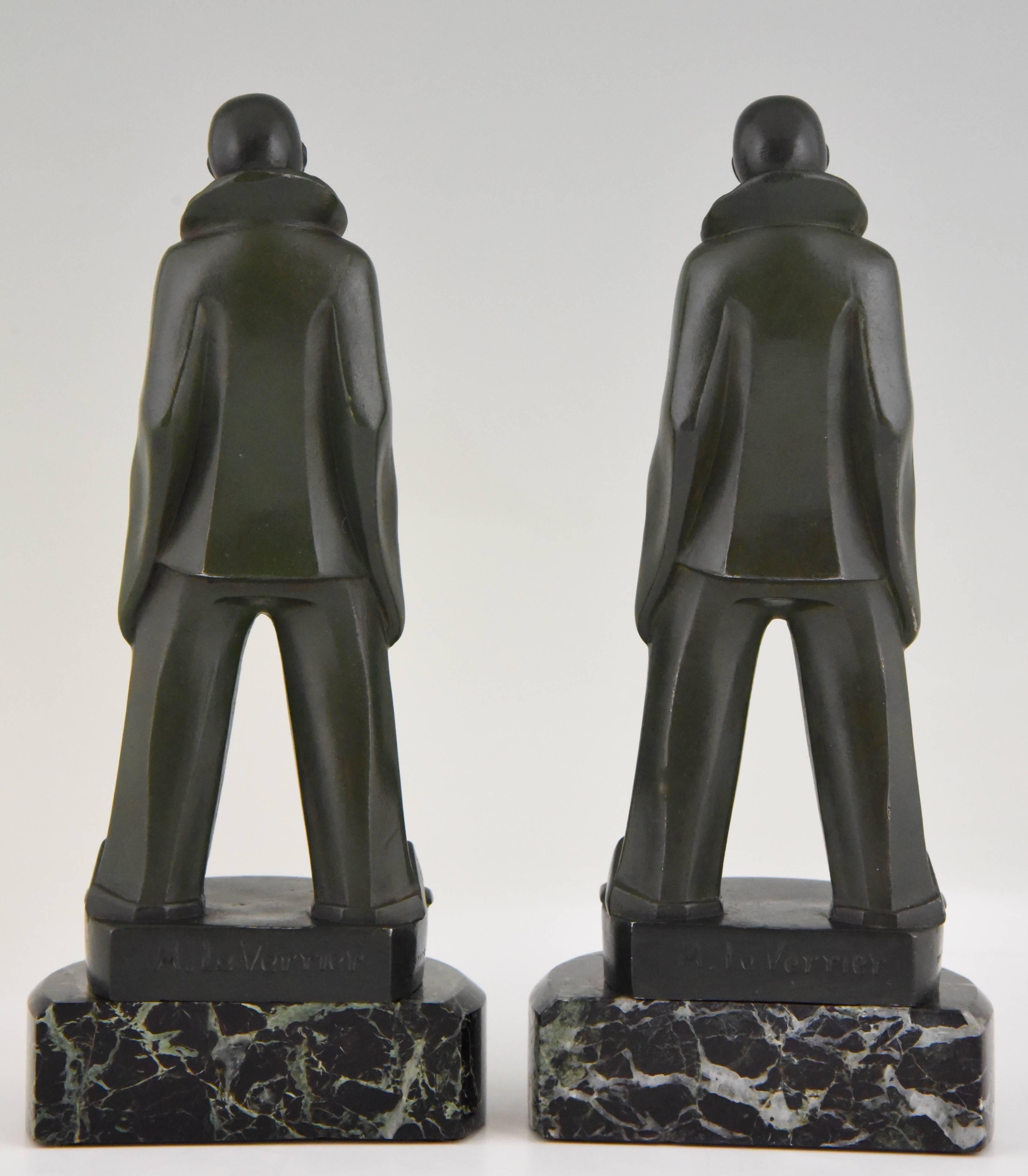 Patinated Art Deco Pierrot Bookends by Max Le Verrier  France 1930