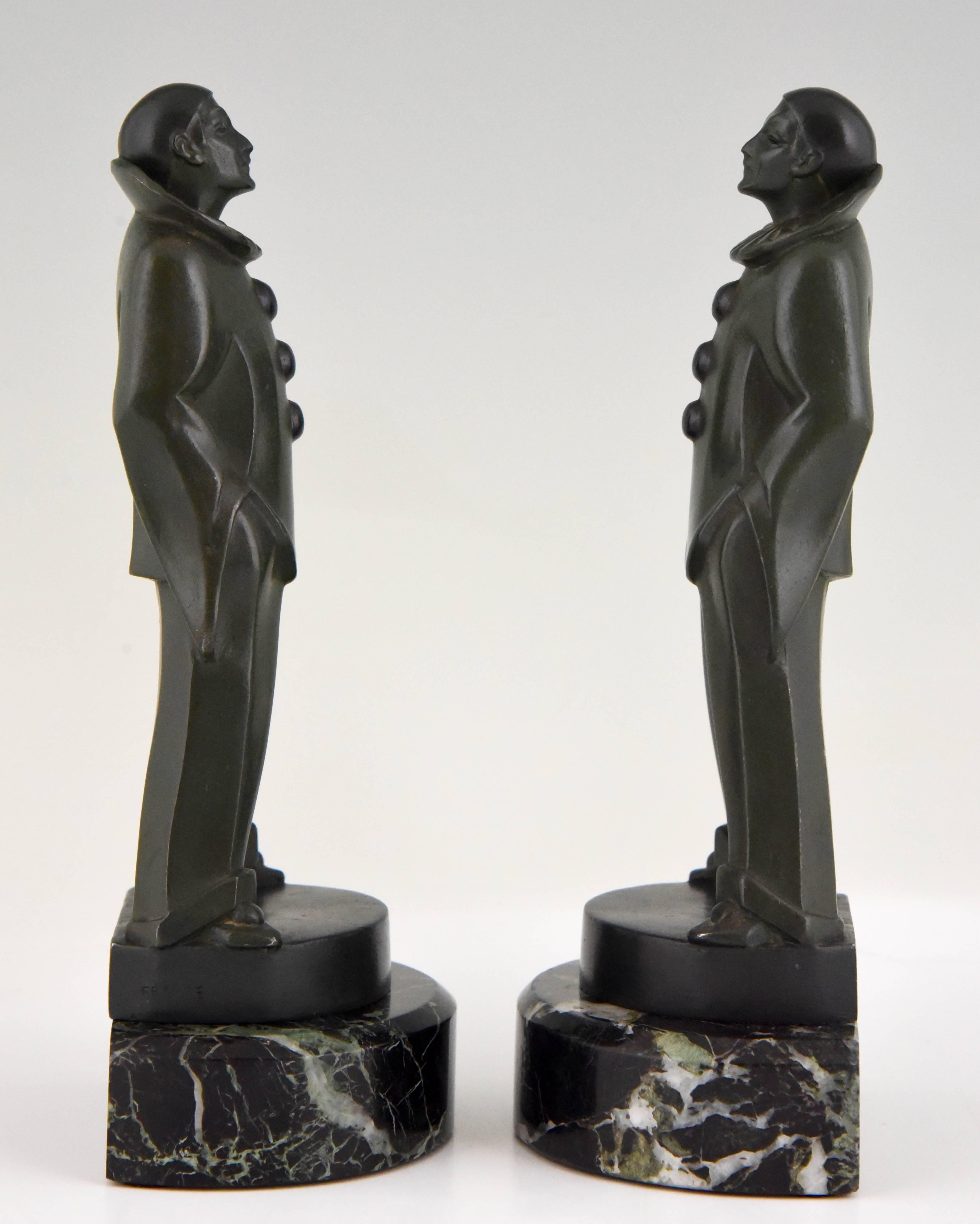 French Art Deco Pierrot Bookends by Max Le Verrier  France 1930