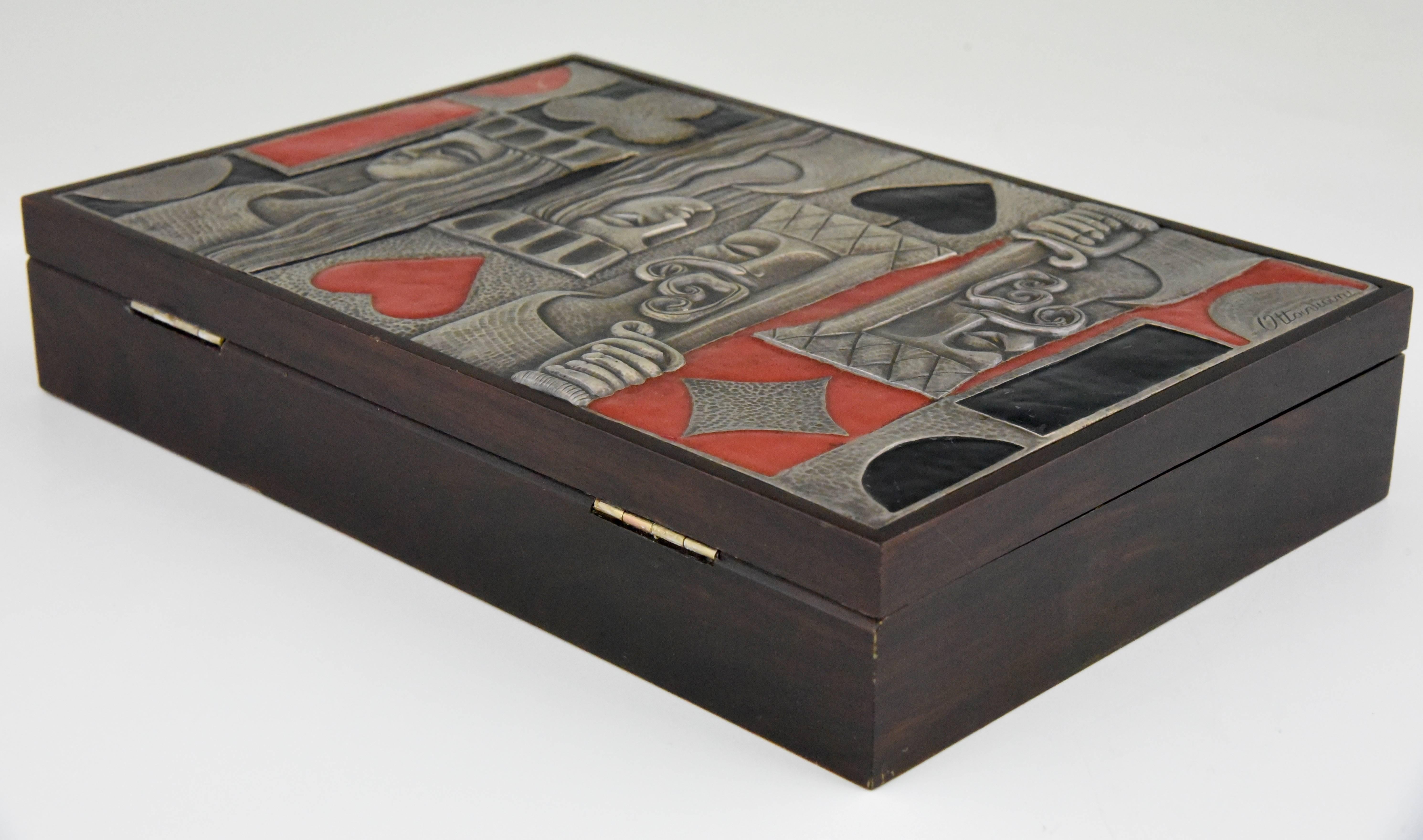 Ottaviani Card Playing Box 1960 Sterling Silver, Enamel and Wood Italy In Good Condition In Antwerp, BE