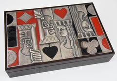 Ottaviani Card Playing Box 1960 Sterling Silver, Enamel and Wood Italy