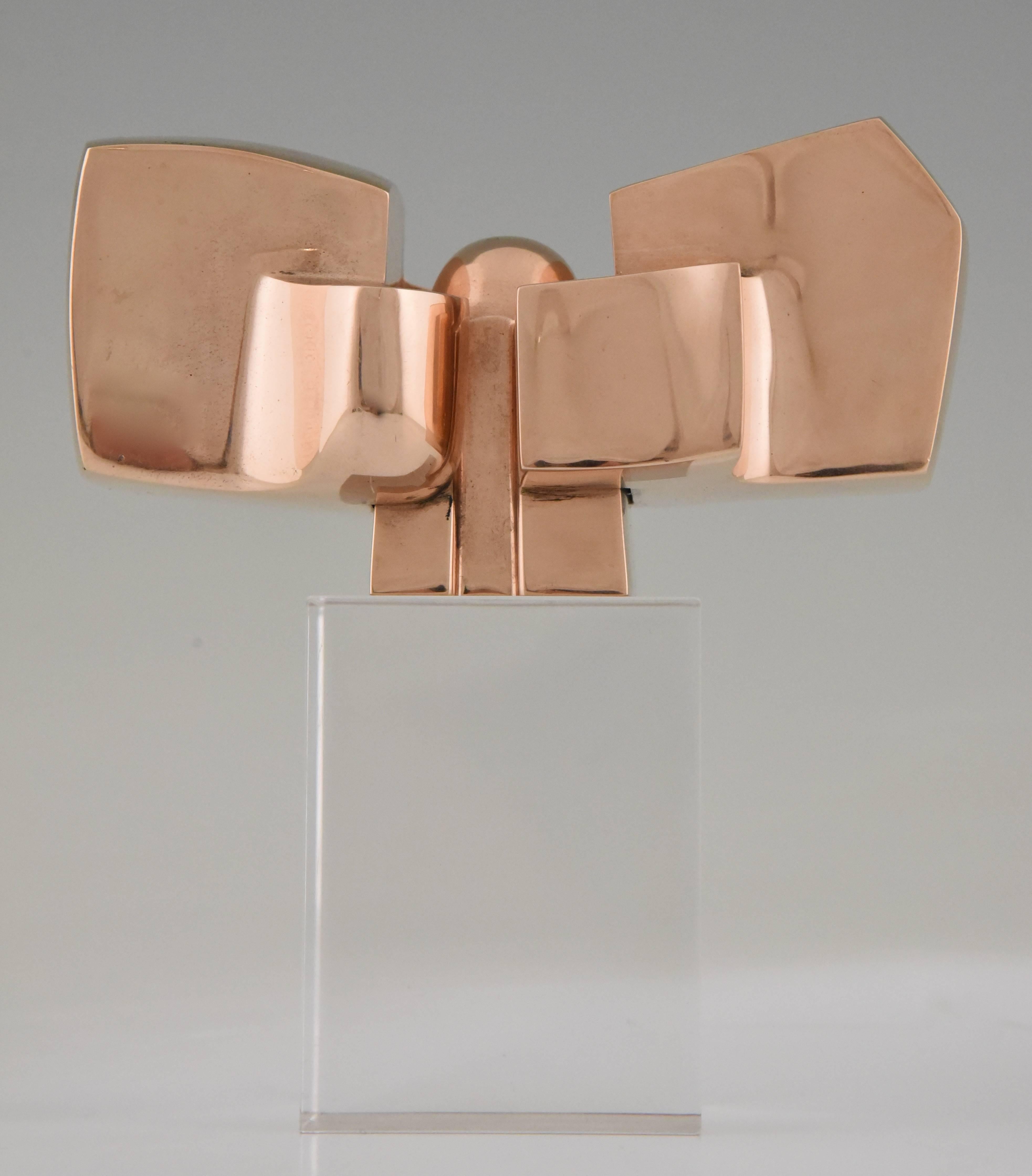 Mid-Century Modern Bronze Abstract Sculpture on Plexiglass Base by José Luis Sanchez 1970