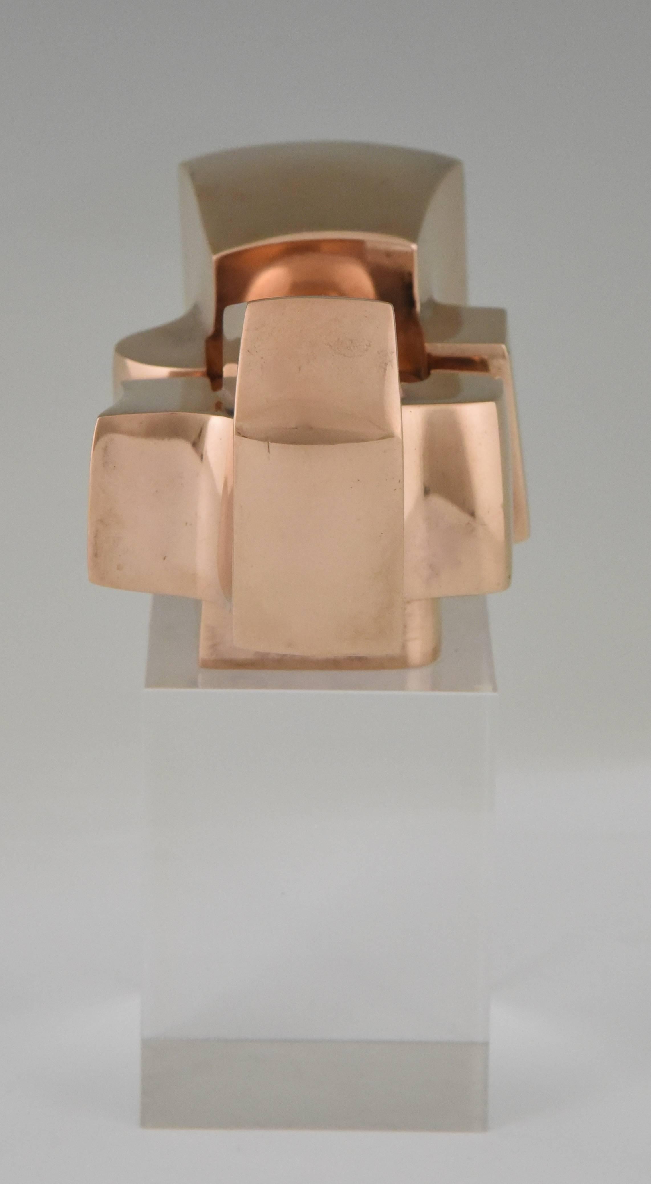 Bronze Abstract Sculpture on Plexiglass Base by José Luis Sanchez 1970 In Good Condition In Antwerp, BE