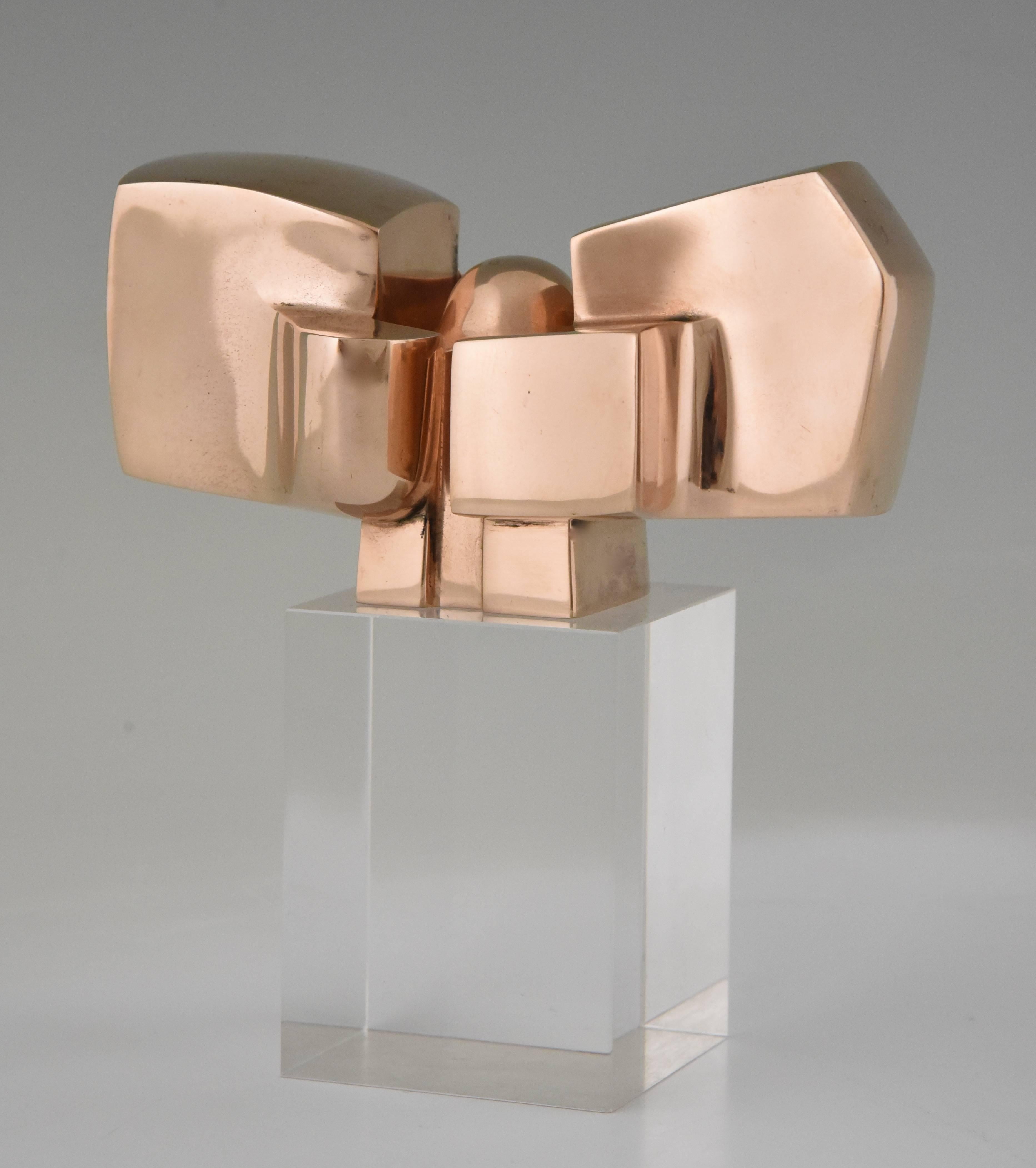 Spanish Bronze Abstract Sculpture on Plexiglass Base by José Luis Sanchez 1970