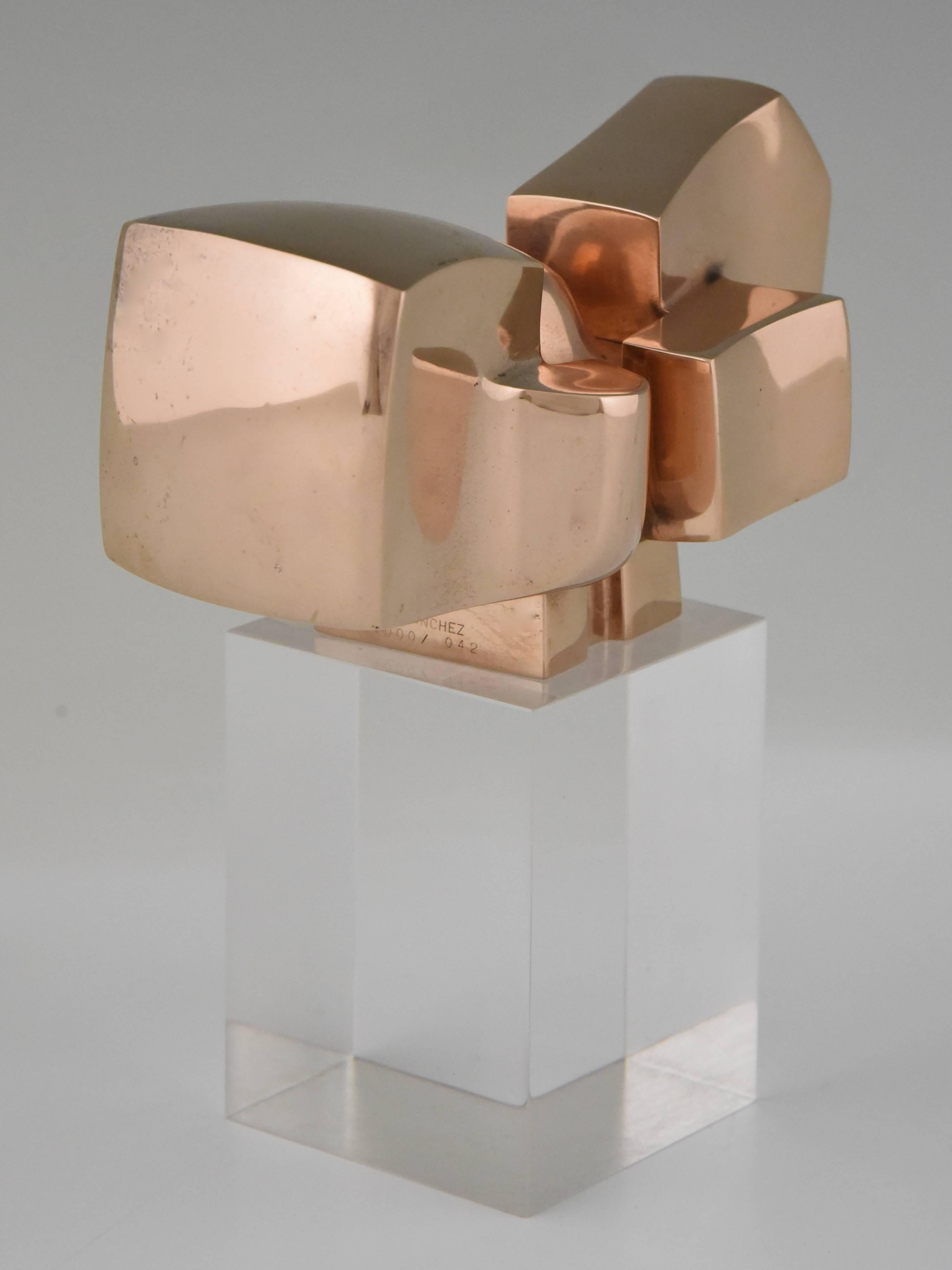 Bronze Abstract Sculpture on Plexiglass Base by José Luis Sanchez 1970 2