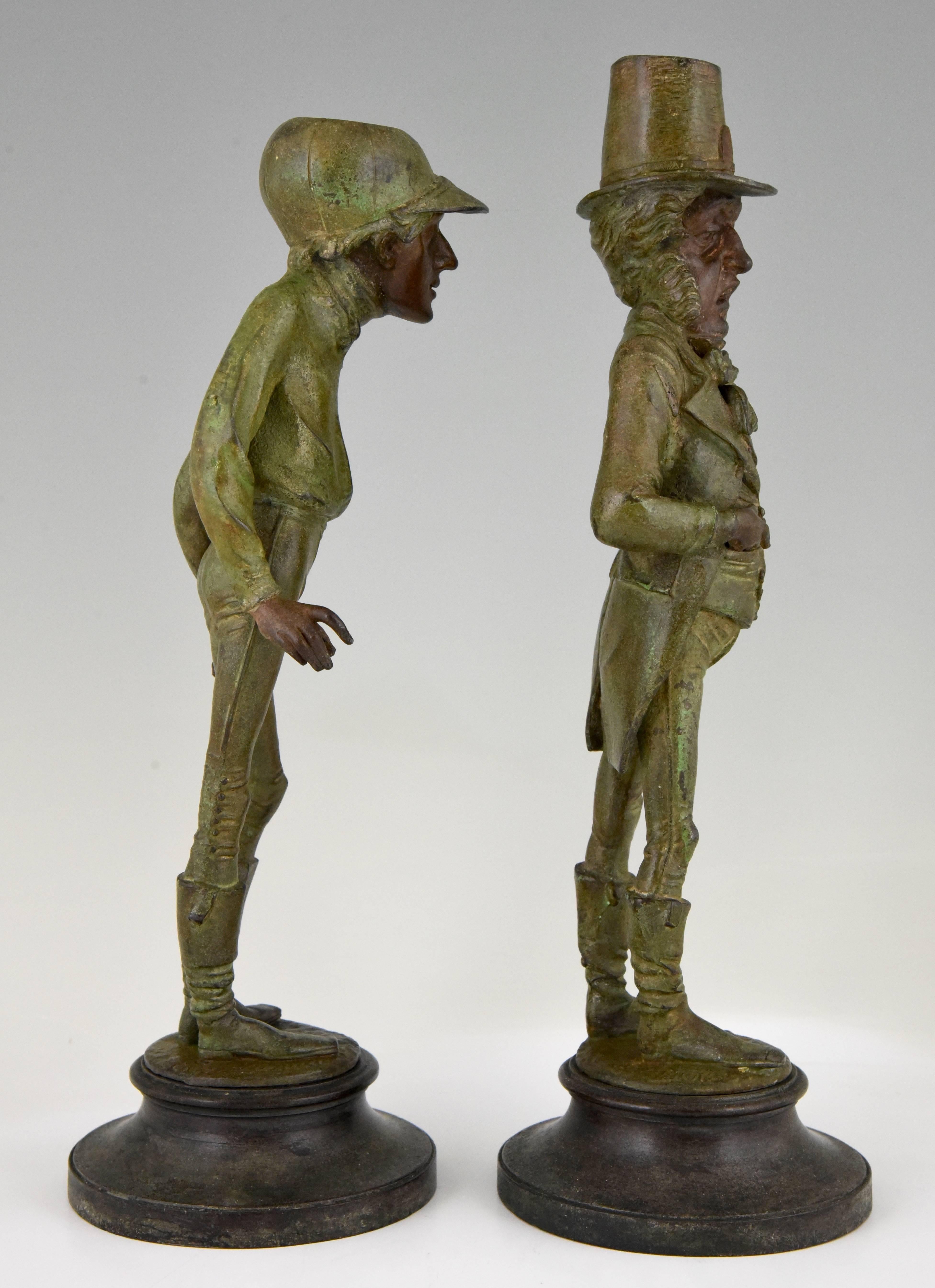 French Pair of Figural Candlesticks Jockey and Gentleman  Emile Guillemin France 1900