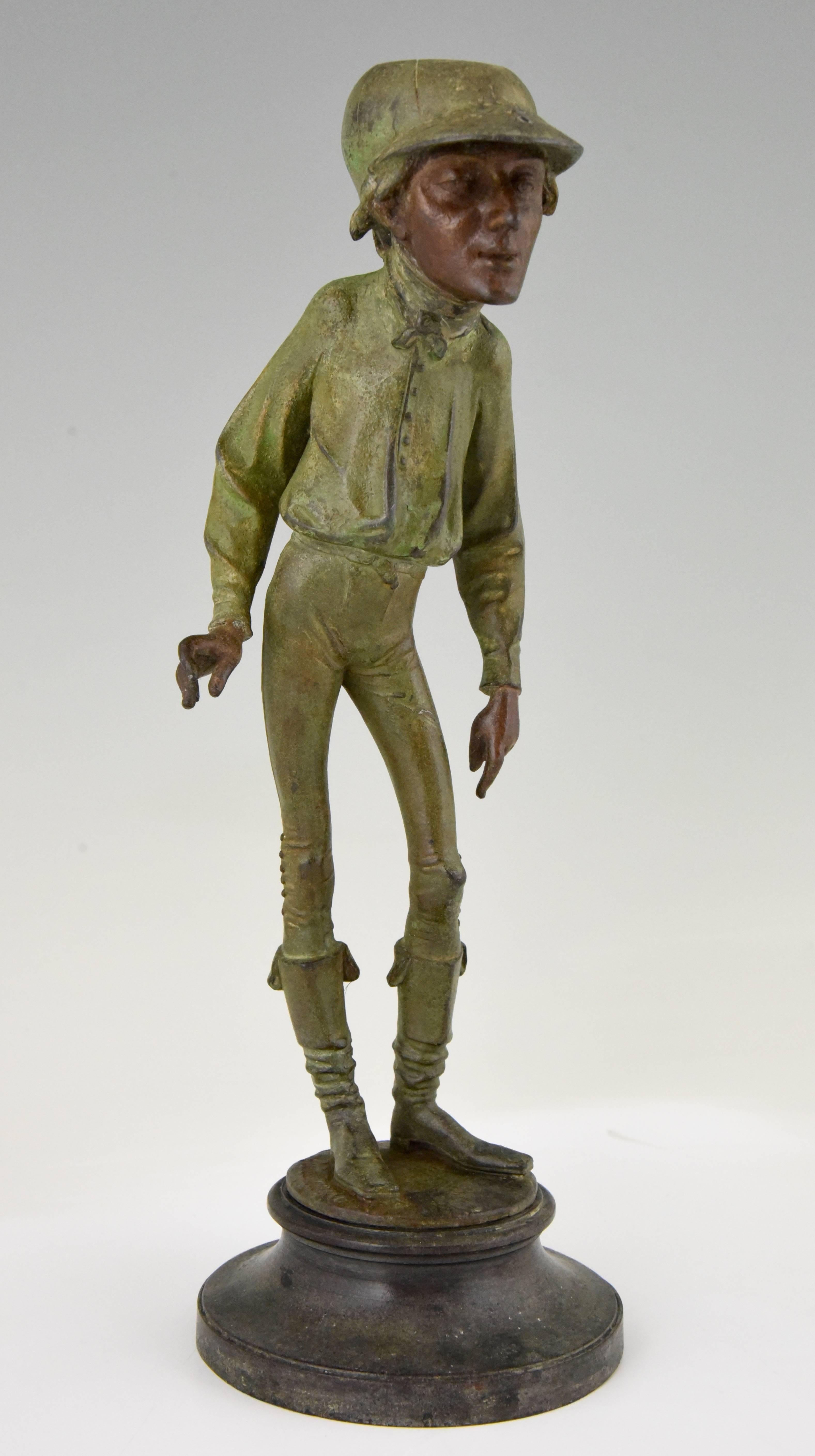 Patiné Paire de chandeliers figuratifs Jockey and Gentleman  Emile Guillemin, France, 1900