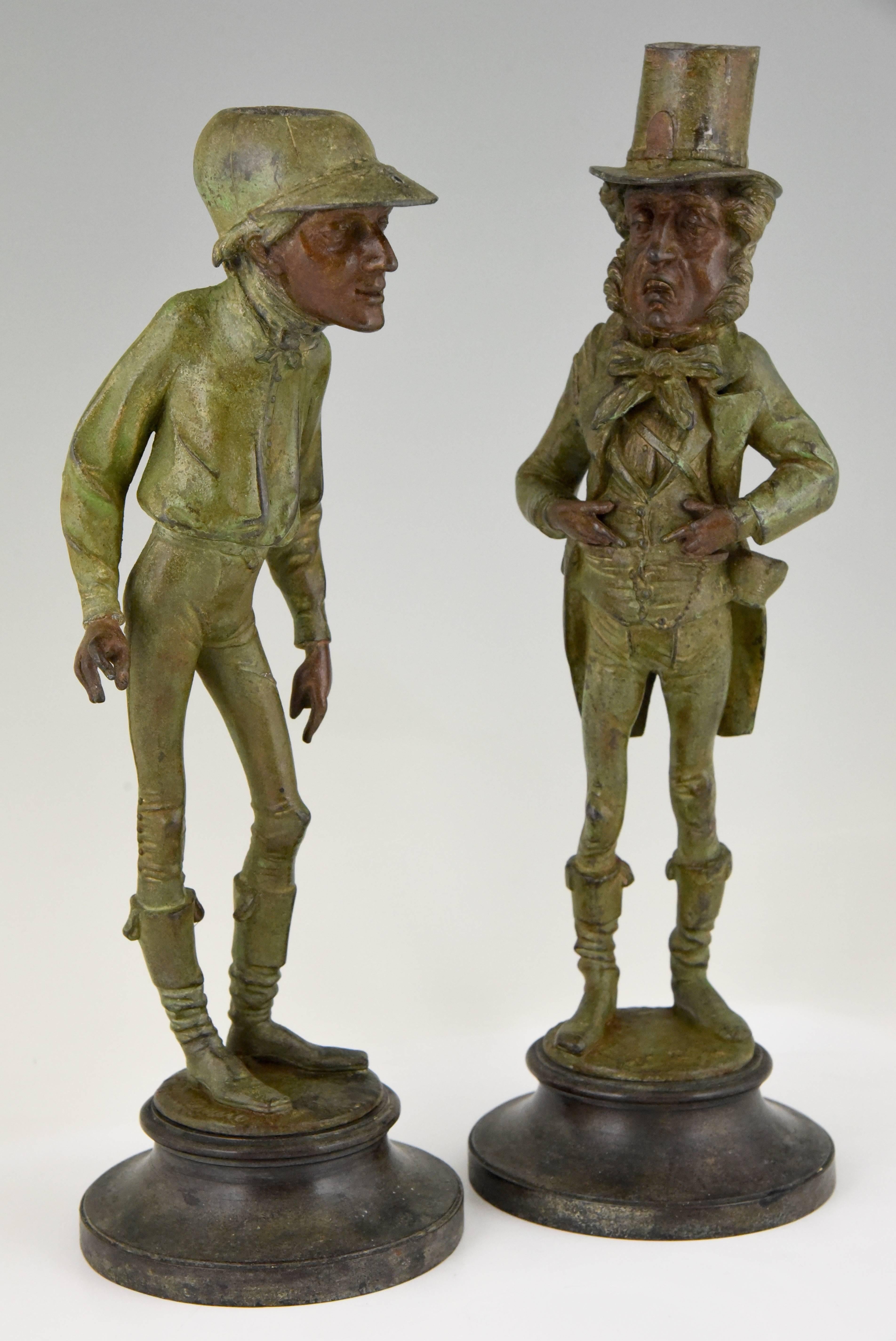 Pair of Figural Candlesticks Jockey and Gentleman  Emile Guillemin France 1900 1