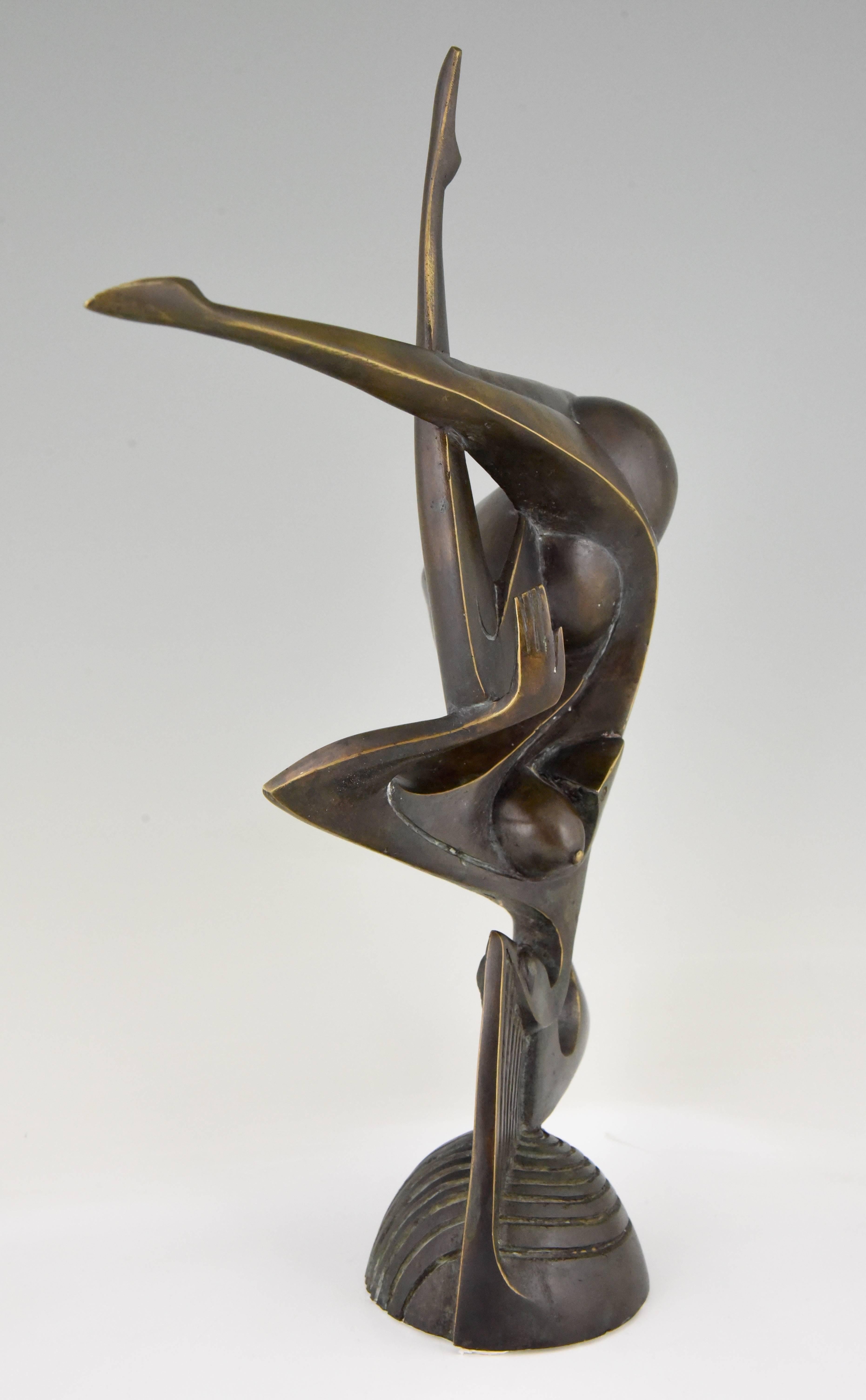 Mid-Century Modern Modern Bronze Sculpture of a Balancing Woman Stefan Vladov Bulgaria  1970