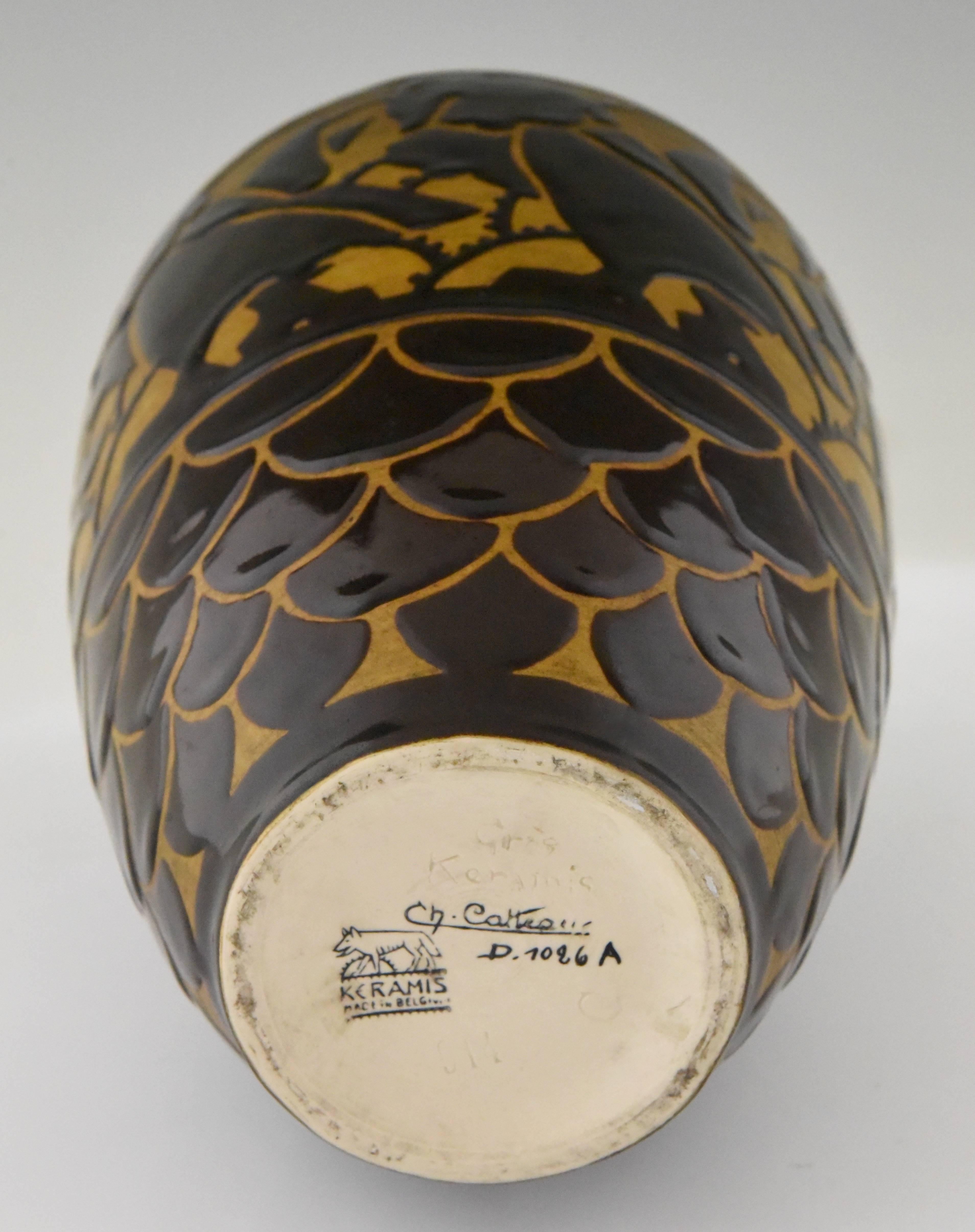 20th Century Art Deco Ceramic Vase with Birds Charles Catteau for Keramis Belgium, 1925