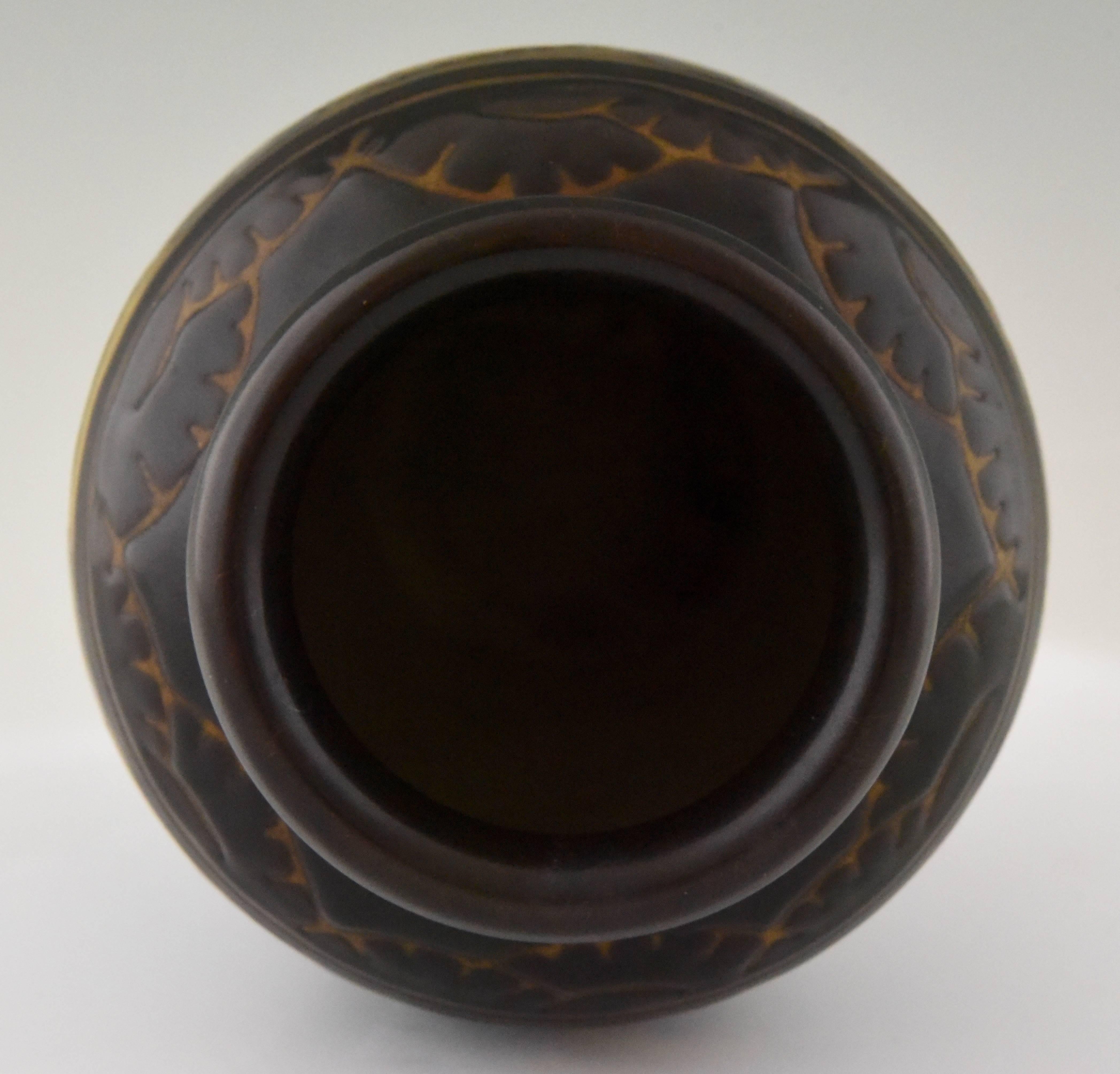 Art Deco Ceramic Vase with Birds Charles Catteau for Keramis Belgium, 1925 In Good Condition In Antwerp, BE