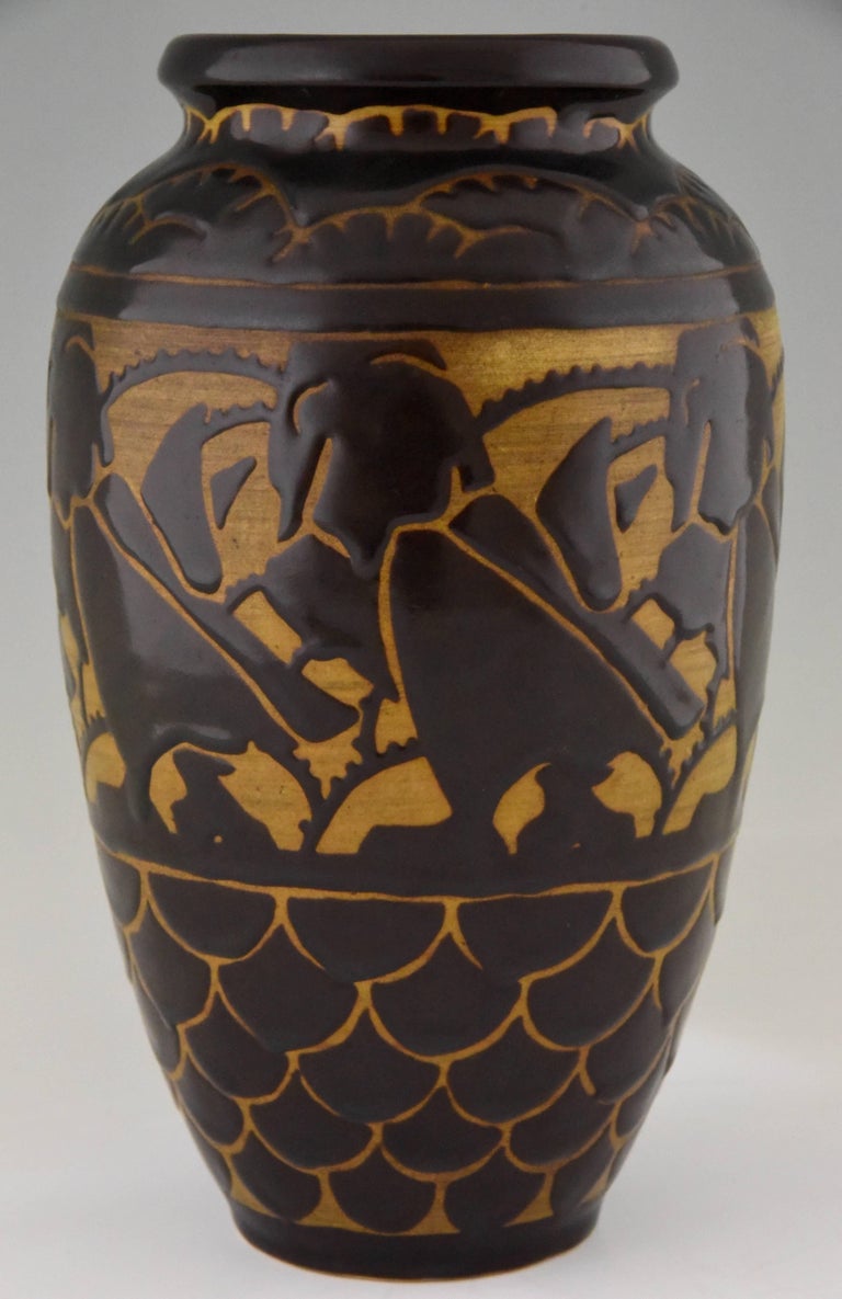 Art Deco Ceramic Vase with Birds Charles Catteau for Keramis Belgium
