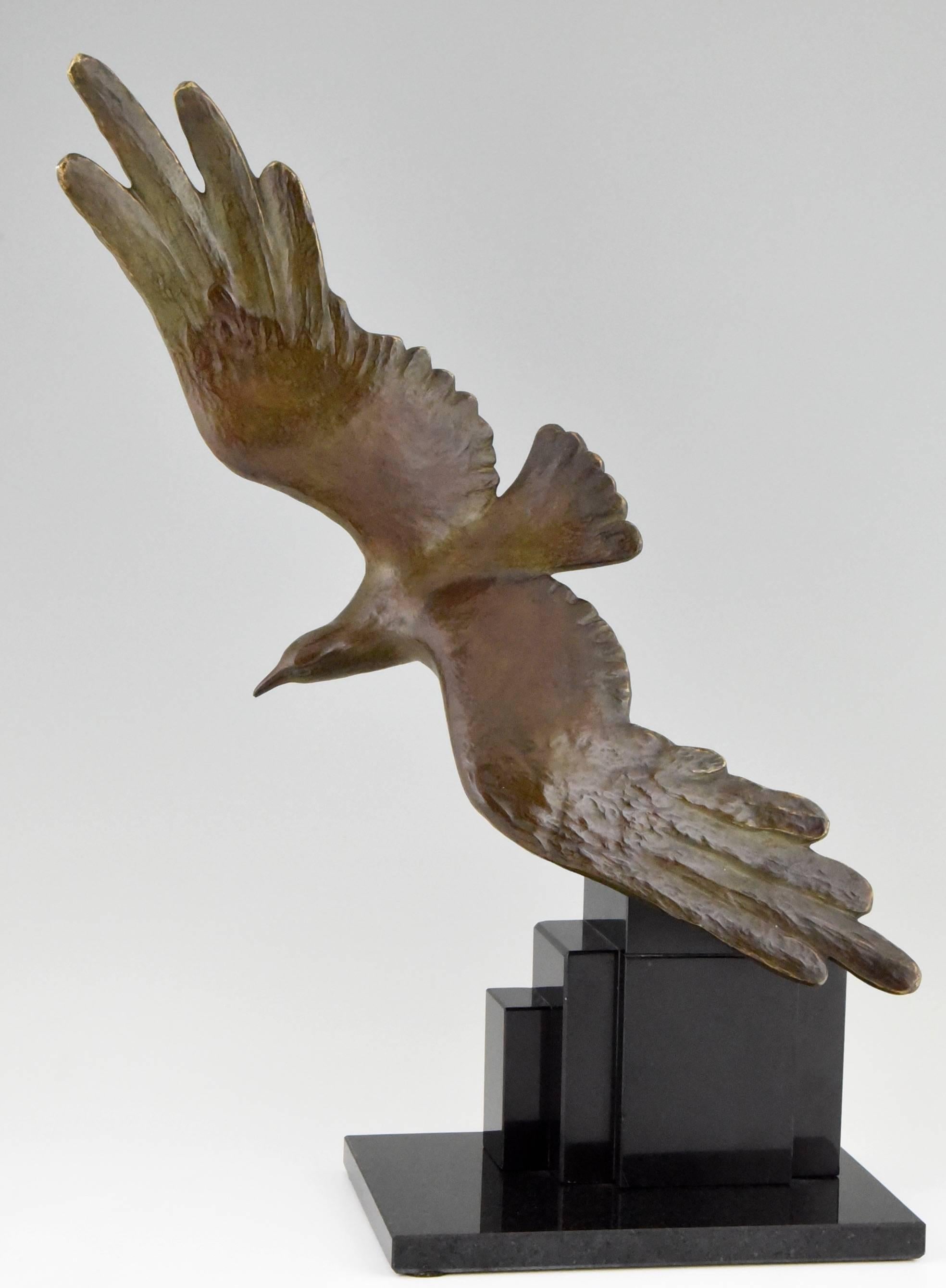 Bronze sculpture of  a seagull in flight by Alexandre Kelety.
Signature / Marks:  
A. Kelety. 
Etling Paris foundry mark.
		
Size:		
H. 25.4 inch x L. 19.7 inch x W. 9 inch.	 
H. 64.5 cm  x L. 50 cm. x W. 23 cm.  

Literature: 
 La