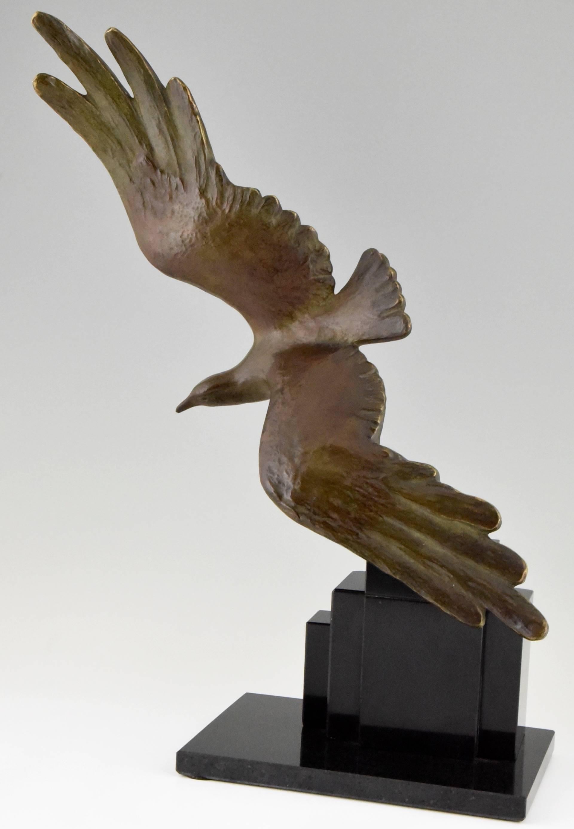 French Art Deco Bronze Seagull bird sculpture By Alexandre Kelety