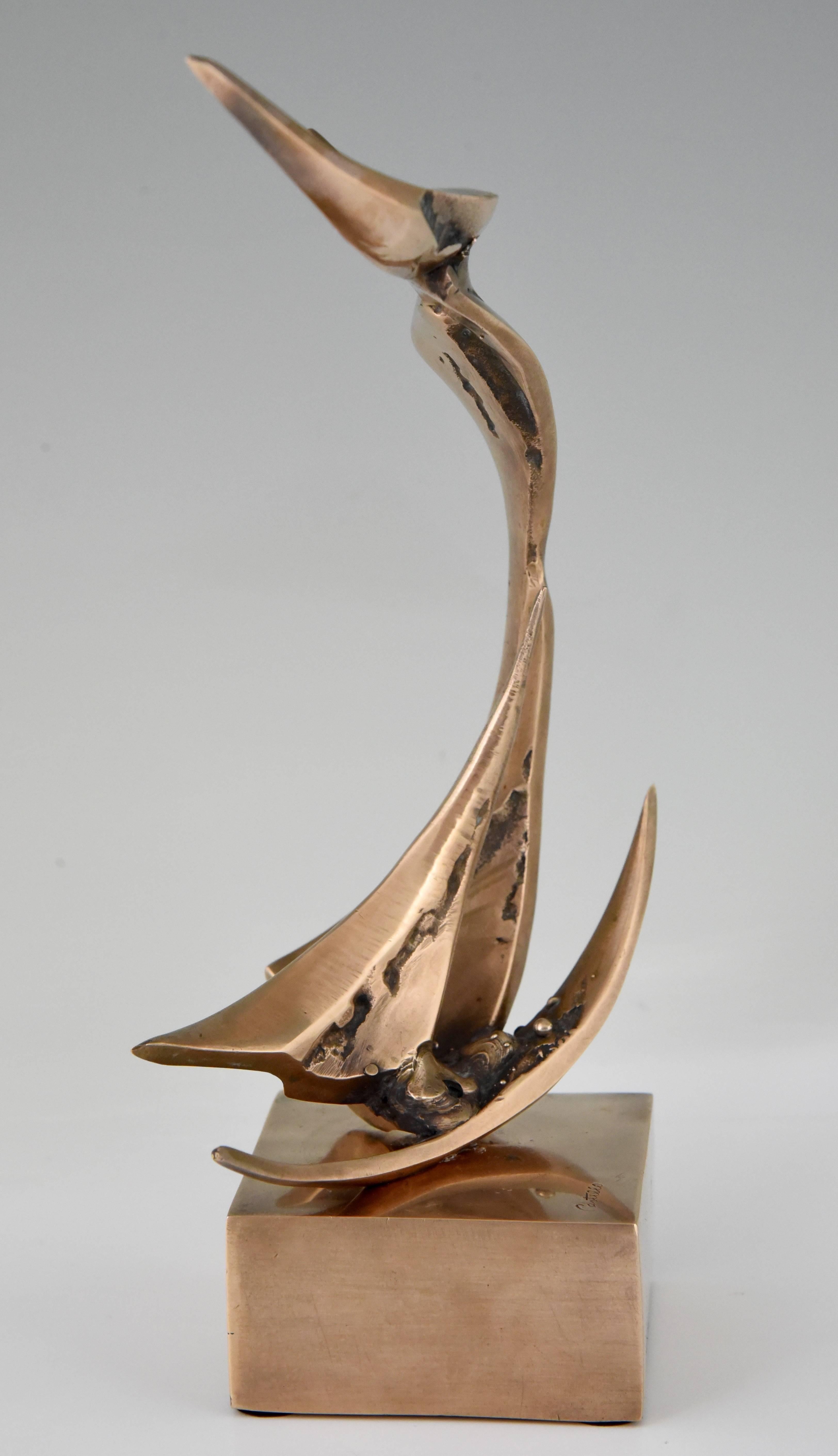 Mid-Century Modern Abstract Bronze Sculpture by Jorge Castillo Signed and Numbered, Spain, 1970