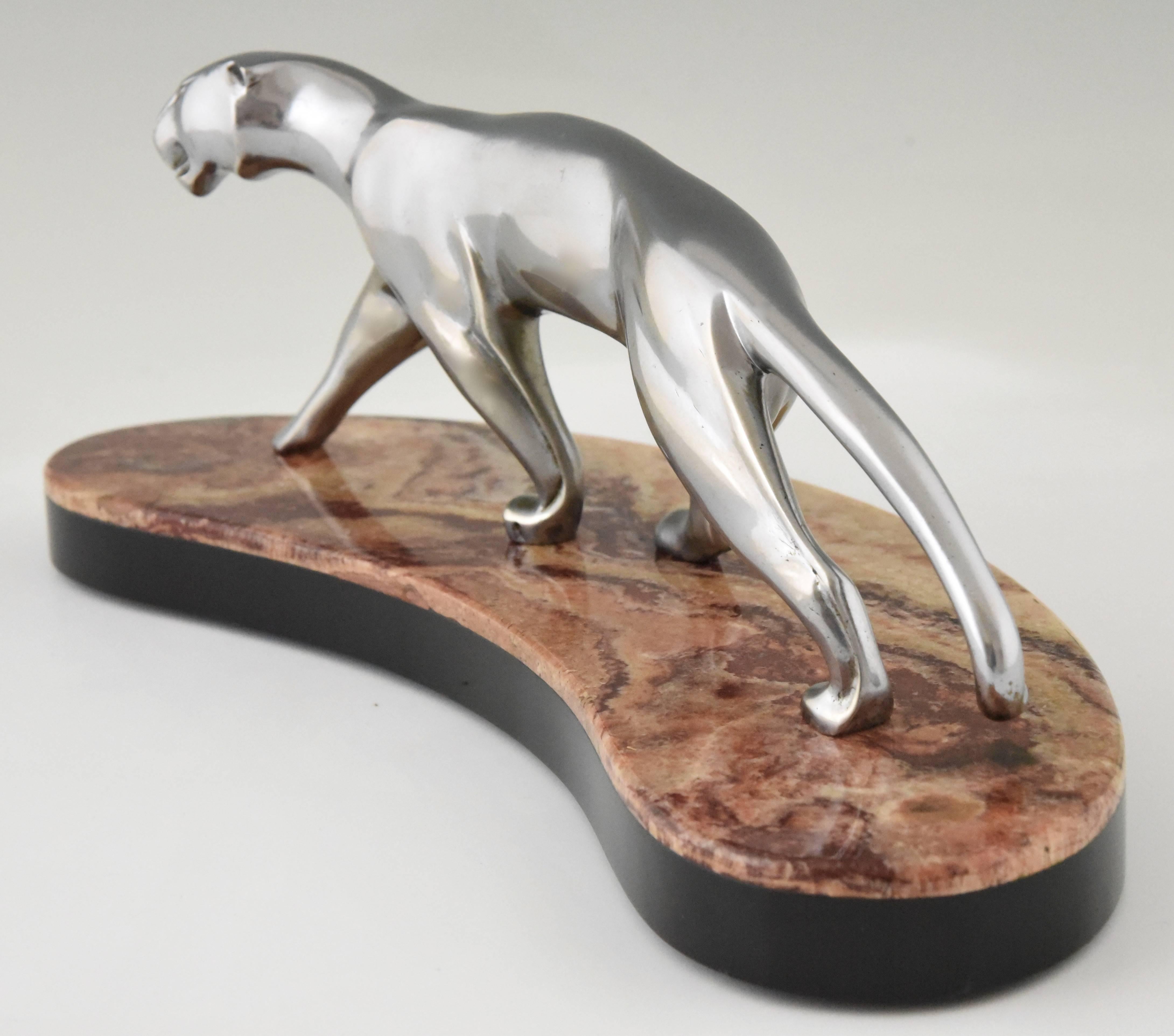 Art Deco Nickel-Plated Bronze Panther Marble Base by Michel Decoux, France, 1930 1