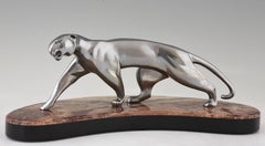 Socle en bronze nickelé Art Déco en forme de panthère en marbre par Michel Decoux:: France:: 1930