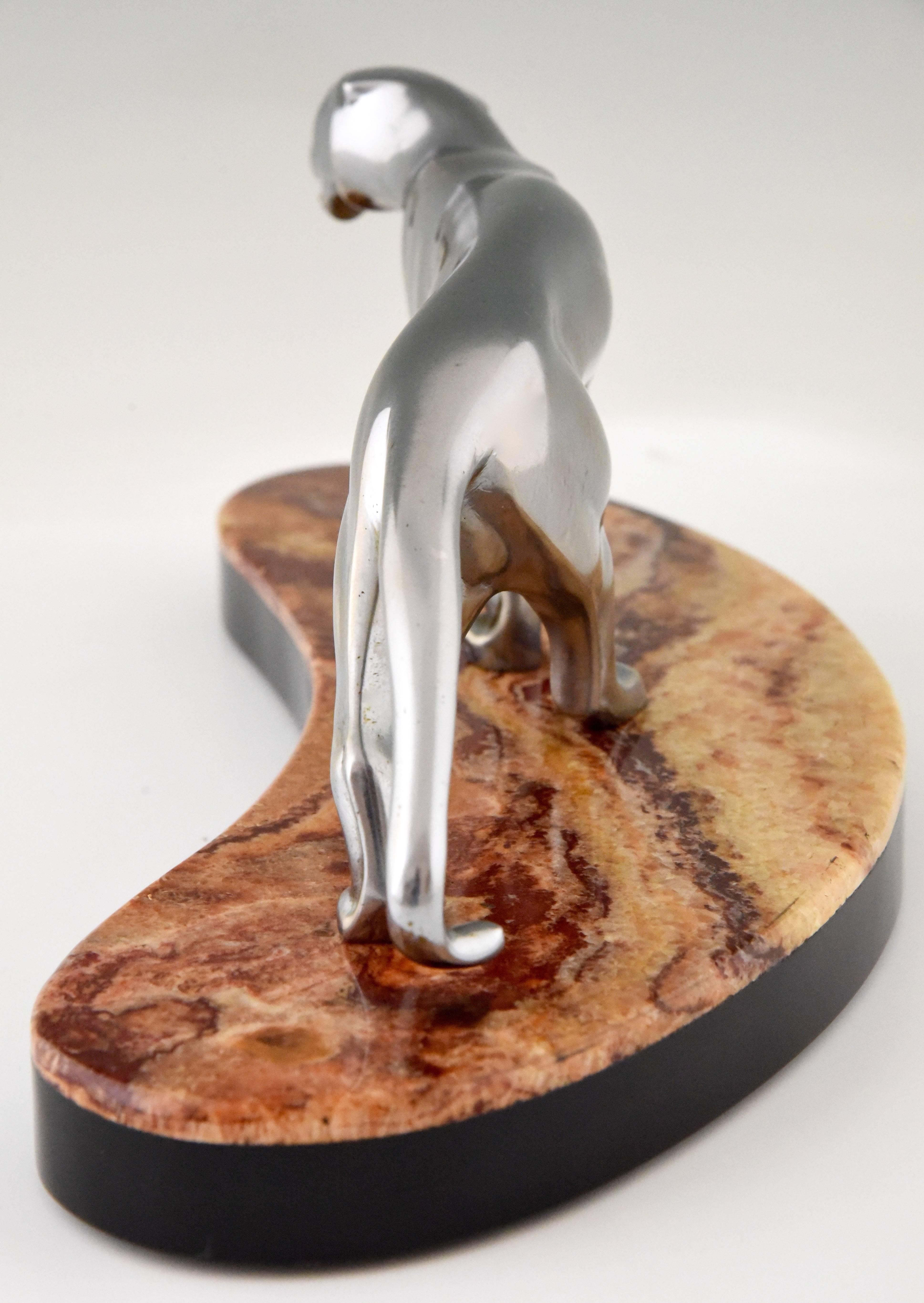 20th Century Art Deco Nickel-Plated Bronze Panther Marble Base by Michel Decoux, France, 1930