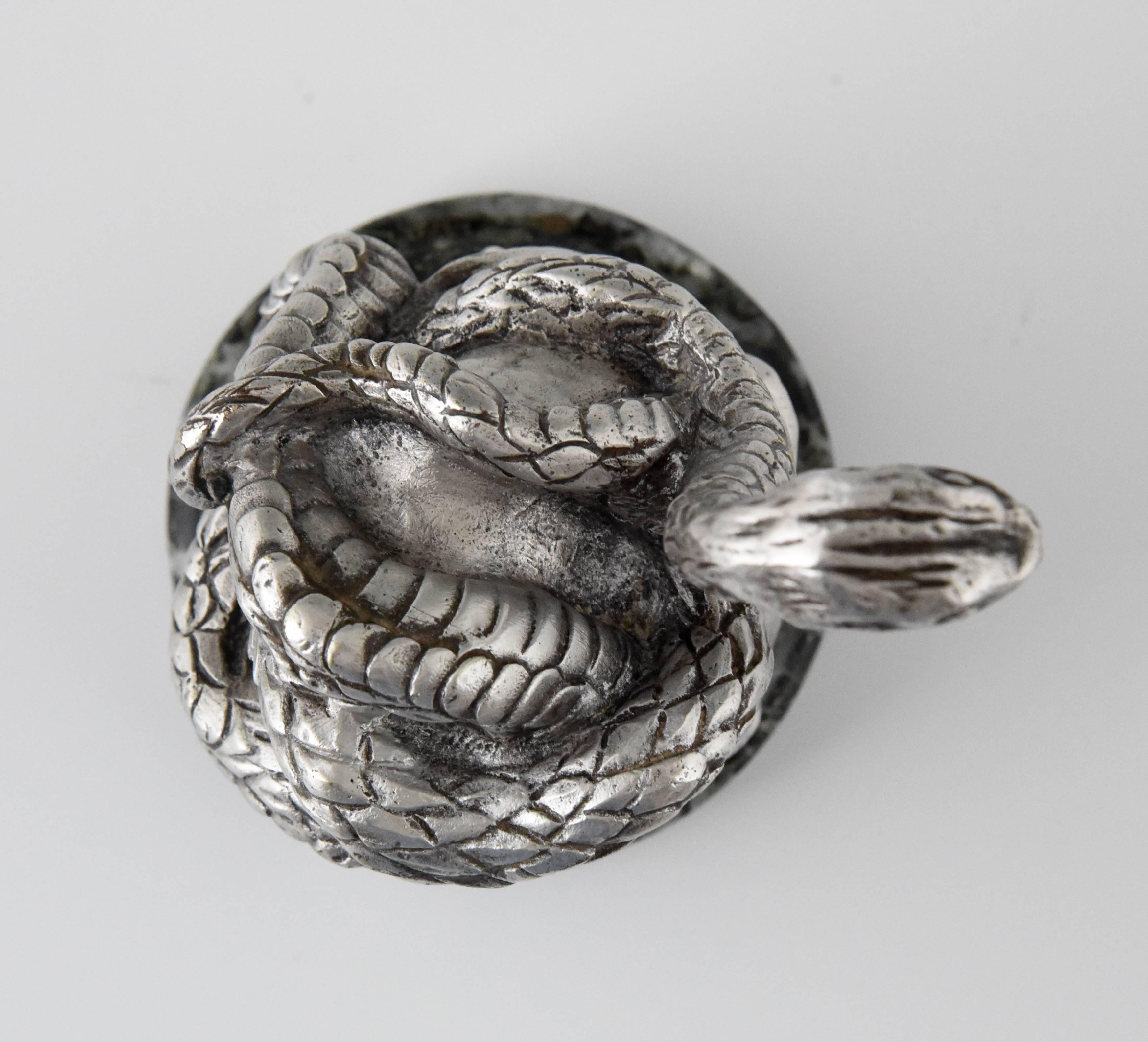 Snake Silvered Bronze Car Mascot by Antoine Bofill, France, 1910 3